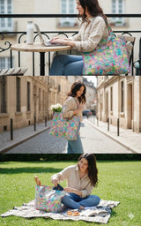 Structured Tote Bag without zip - 100% cotton Handblock printed 17x18x6 inches