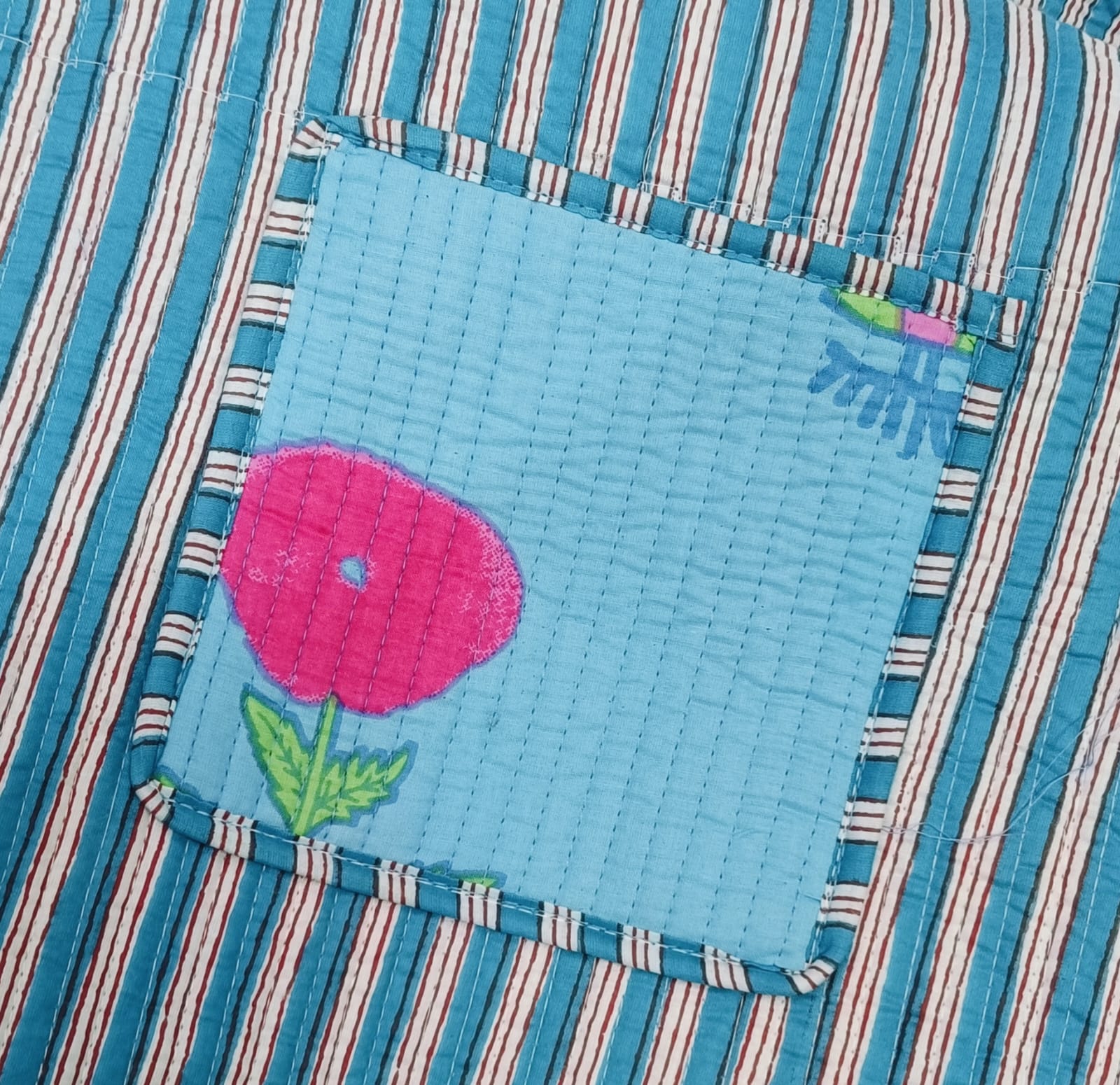 Handblock Printed Quilted Tote Bag with concealed zip ( 17x18x 6 inches)