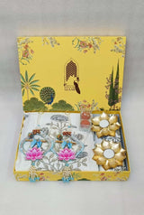 Diwali Gift Box | 1 Super Soft Percale Bedsheet, 1 Pair Door Hanging, 2 Metal Diyas, 2 Laddoo Candles