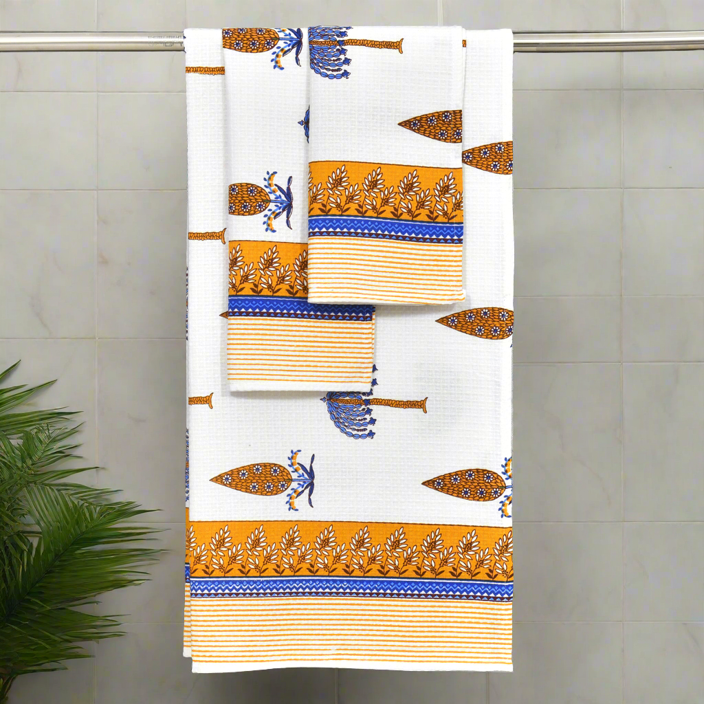 Gift Set - Handblock Printed Towels - 1 Bath + 2 Hand Towels