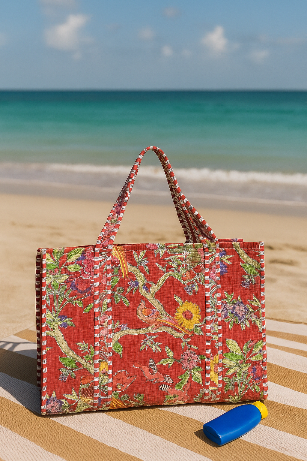 Handblock Printed Quilted Tote Bag without zip/button 17x18x 6 inches