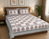 Gift Box with Handblock Print Super King Bedsheet in Extra Soft Percale Cotton with 2 Pillow covers