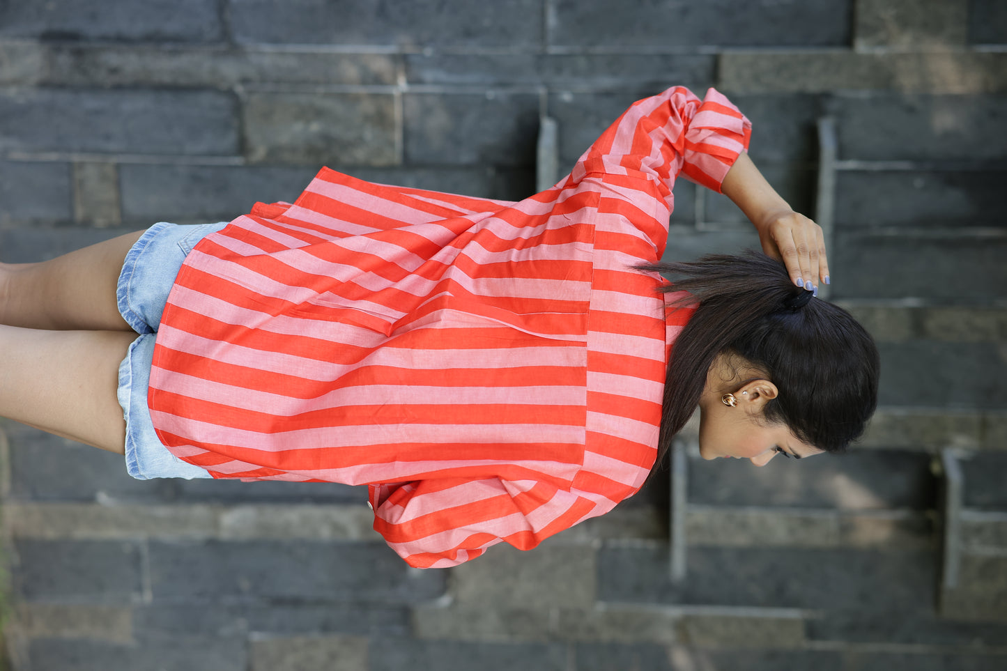 Orange Stripes 100% Cotton Full Sleeves Women's Shirt