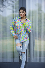 Vibrant Ikat 100% Cotton Full Sleeves Women's Shirt