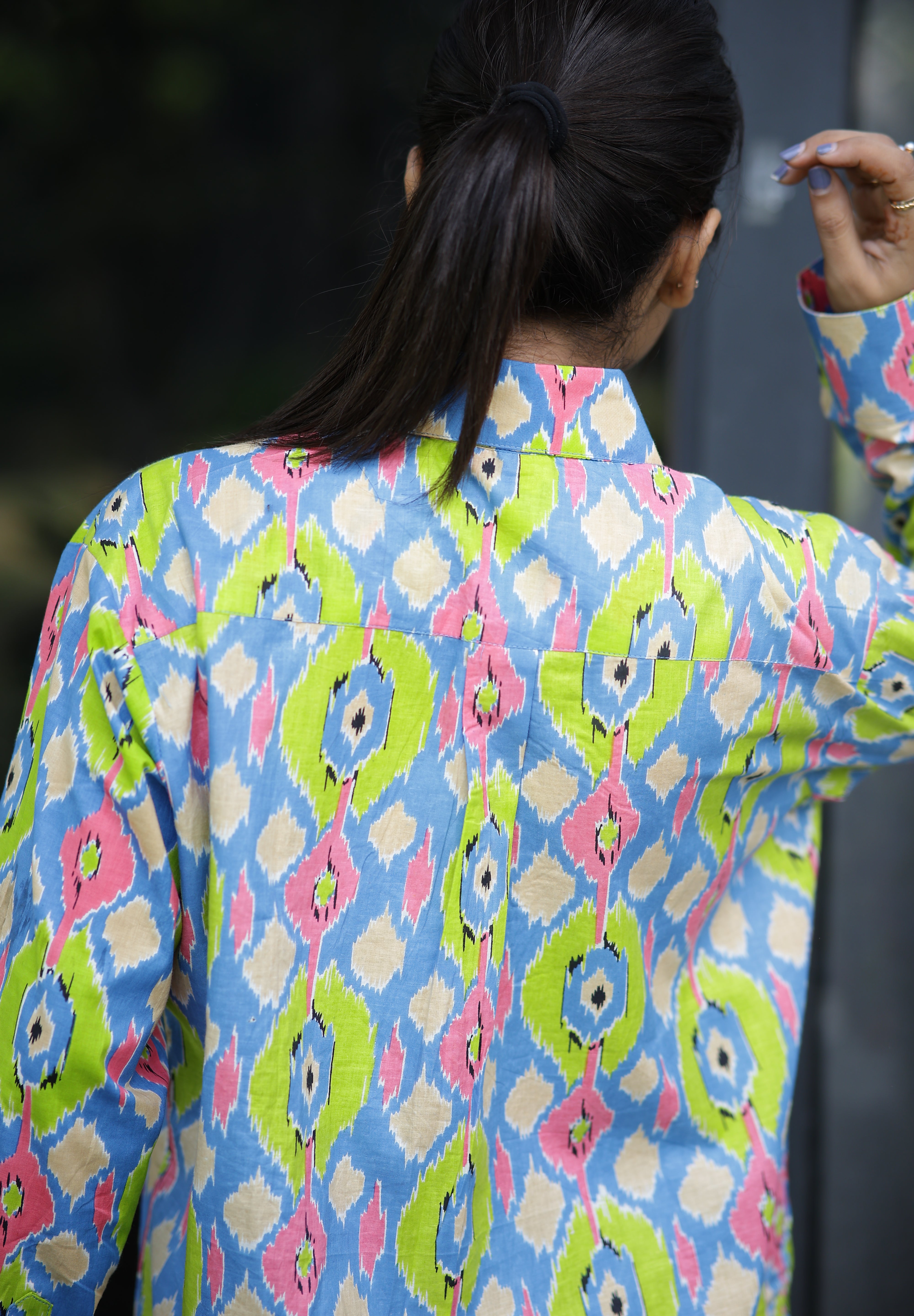 Vibrant Ikat 100% Cotton Full Sleeves Women's Shirt