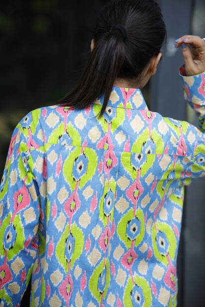 Vibrant Ikat 100% Cotton Full Sleeves Women's Shirt