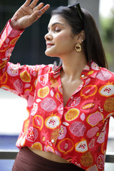 Fruity Wonderland Print 100% Cotton Full Sleeves Women's Shirt