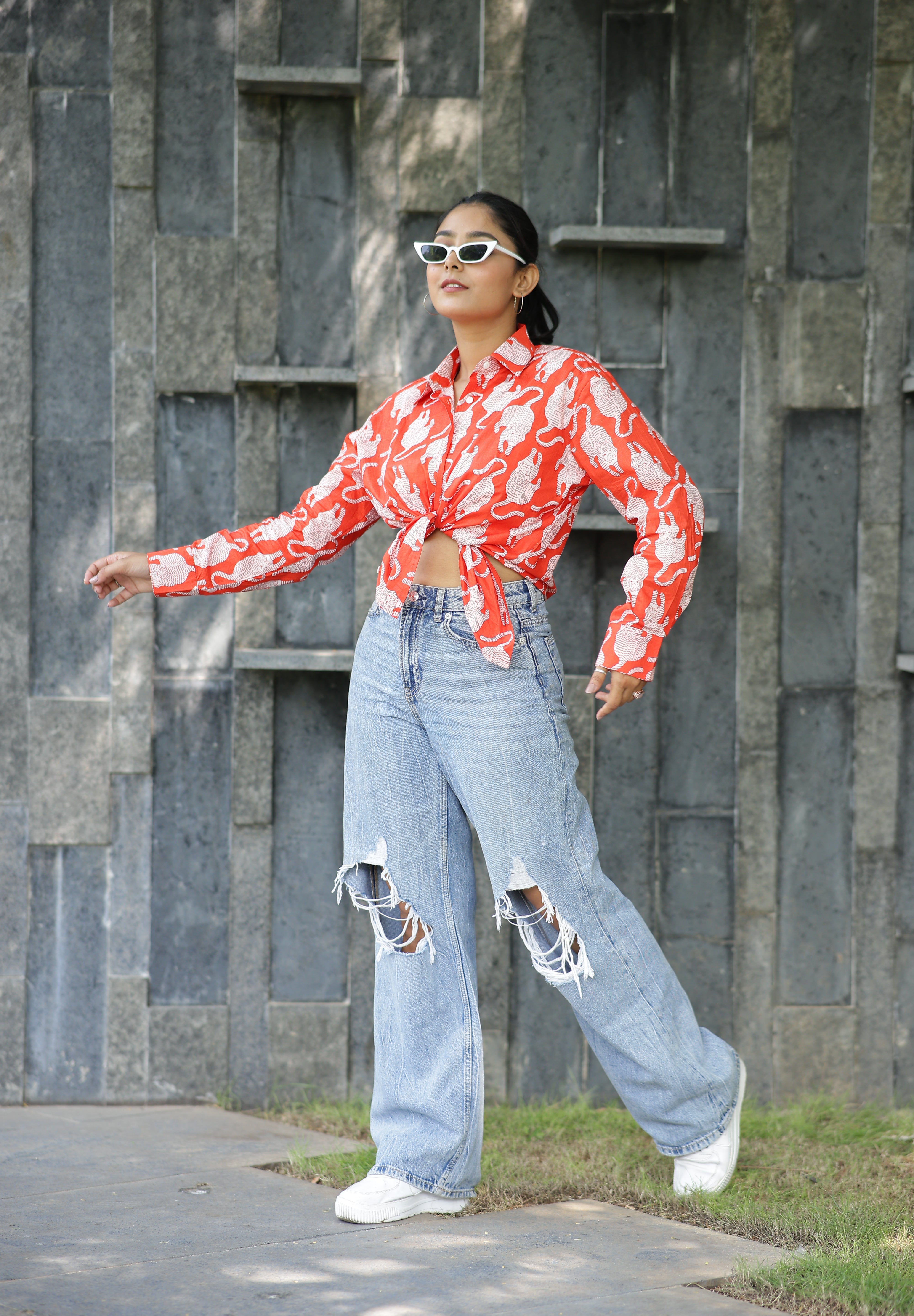 Leopard on Orange Print 100% Cotton Full Sleeves Women's Shirt