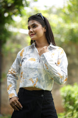 Grey and Yellow Forest 100% Cotton Full Sleeves Women's Shirt