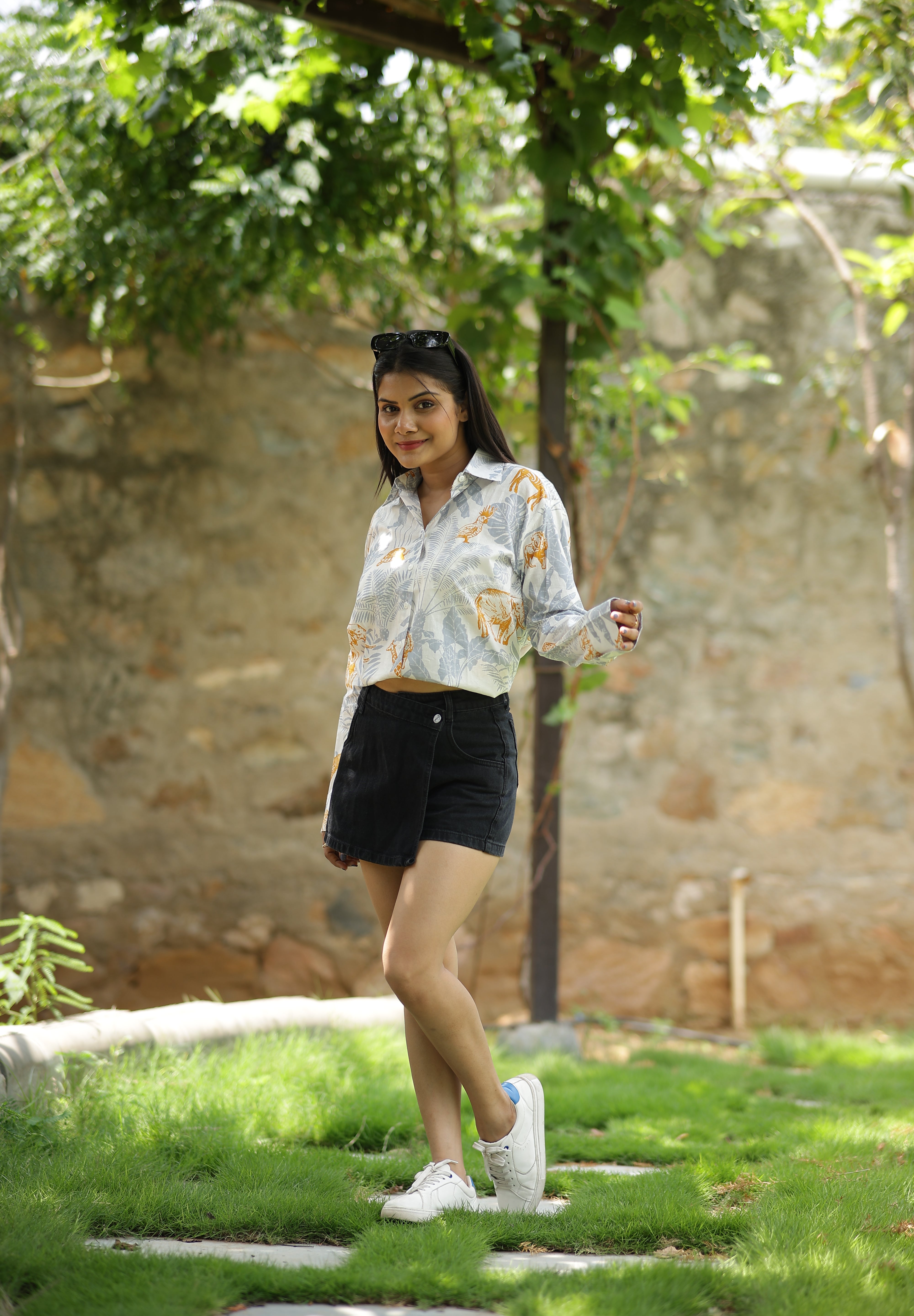 Grey and Yellow Forest 100% Cotton Full Sleeves Women's Shirt