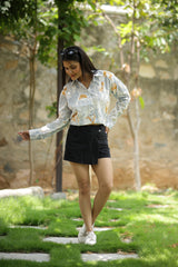 Grey and Yellow Forest 100% Cotton Full Sleeves Women's Shirt