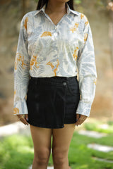 Grey and Yellow Forest 100% Cotton Full Sleeves Women's Shirt
