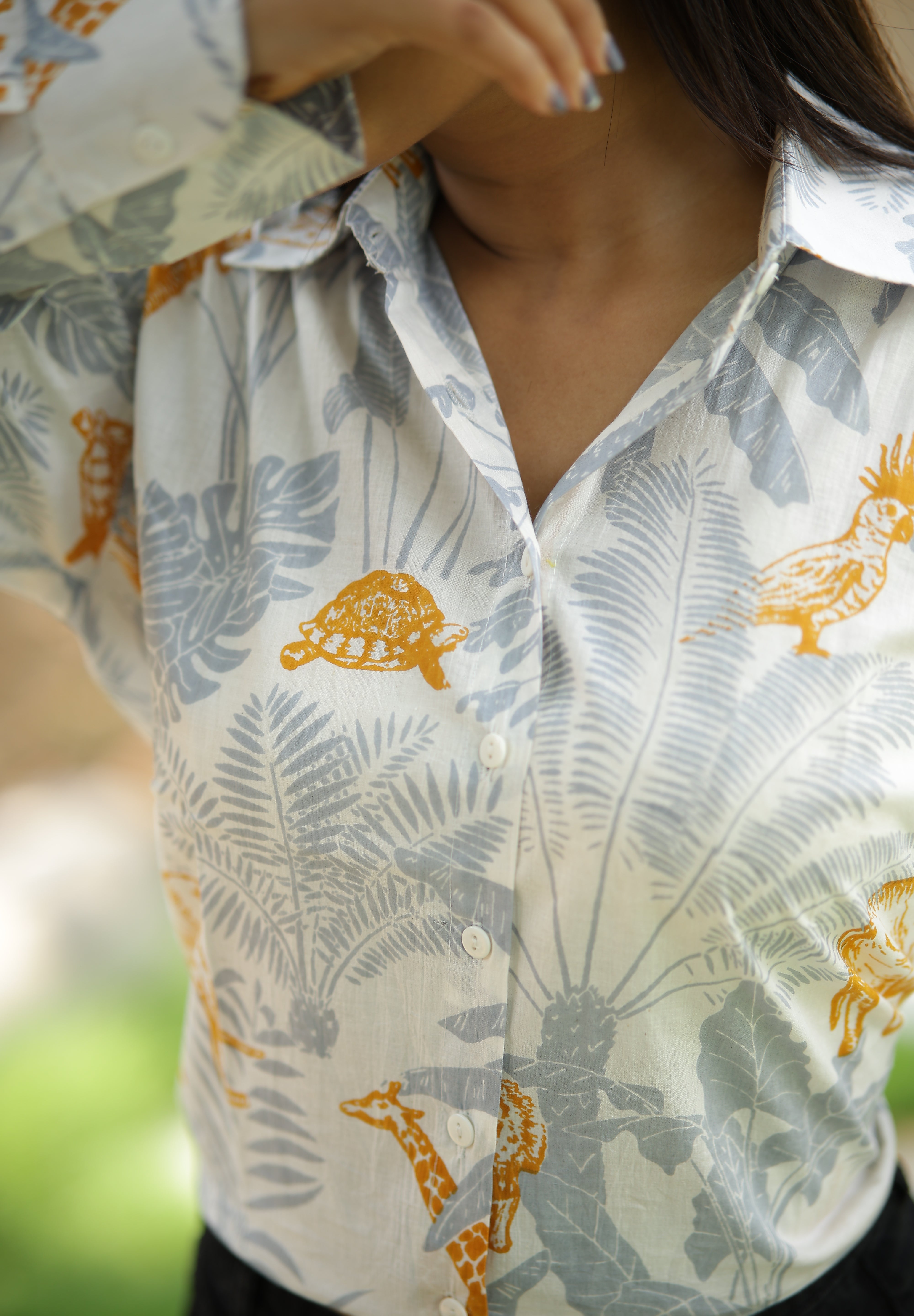 Grey and Yellow Forest 100% Cotton Full Sleeves Women's Shirt