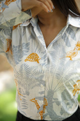 Grey and Yellow Forest 100% Cotton Full Sleeves Women's Shirt