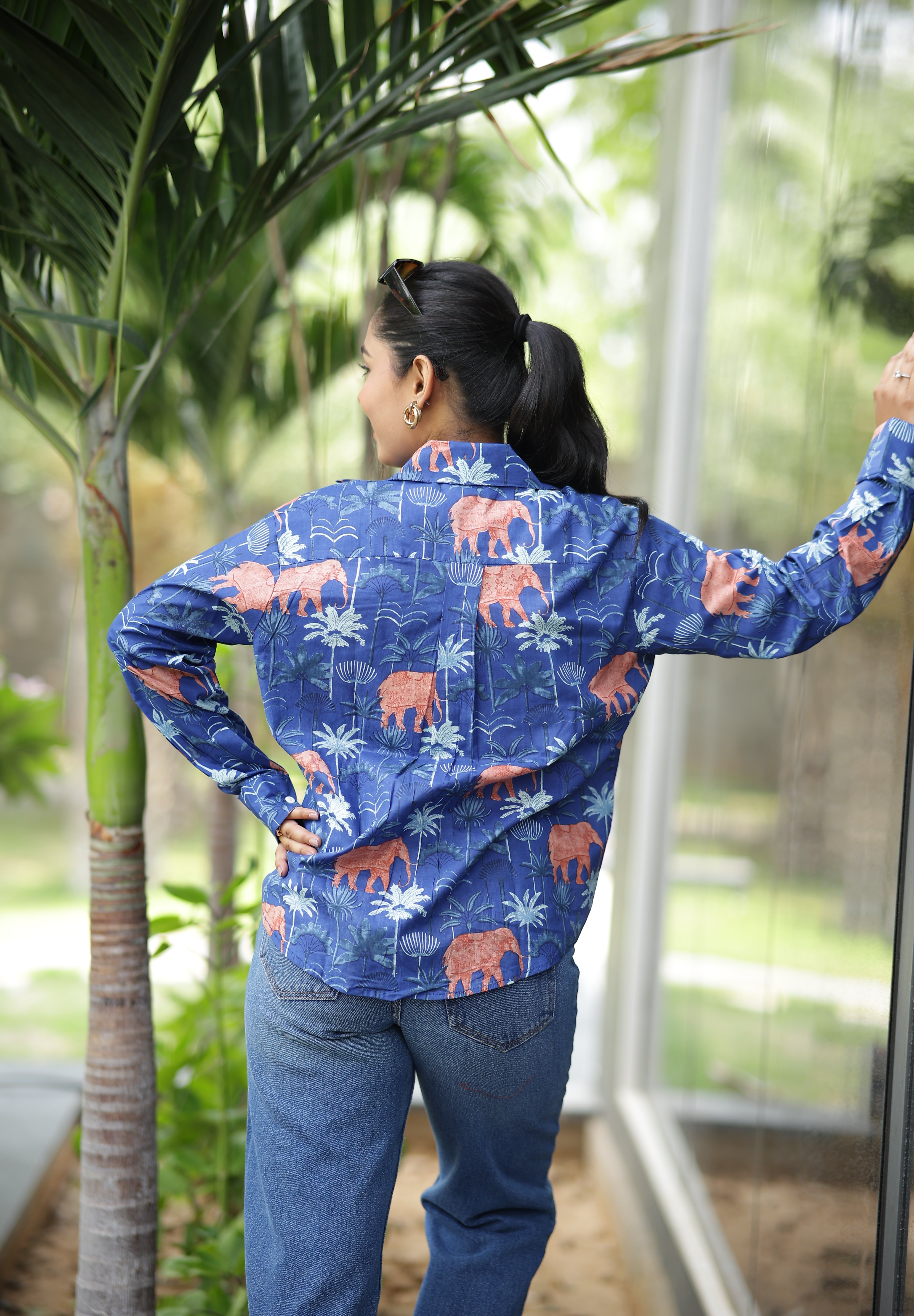 Blue Jungle Safari 100% Cotton Full Sleeves Women's Shirt