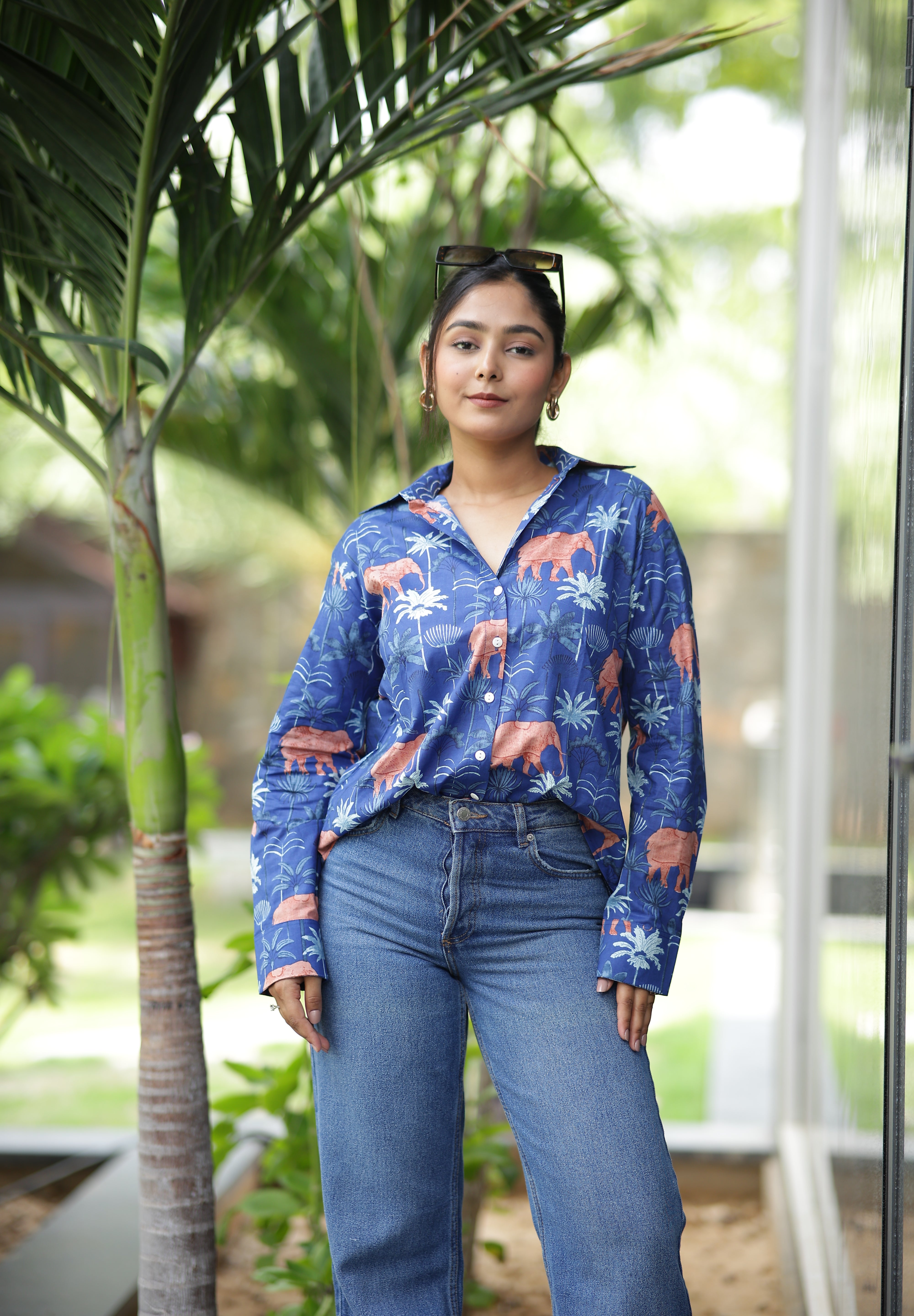 Blue Jungle Safari 100% Cotton Full Sleeves Women's Shirt