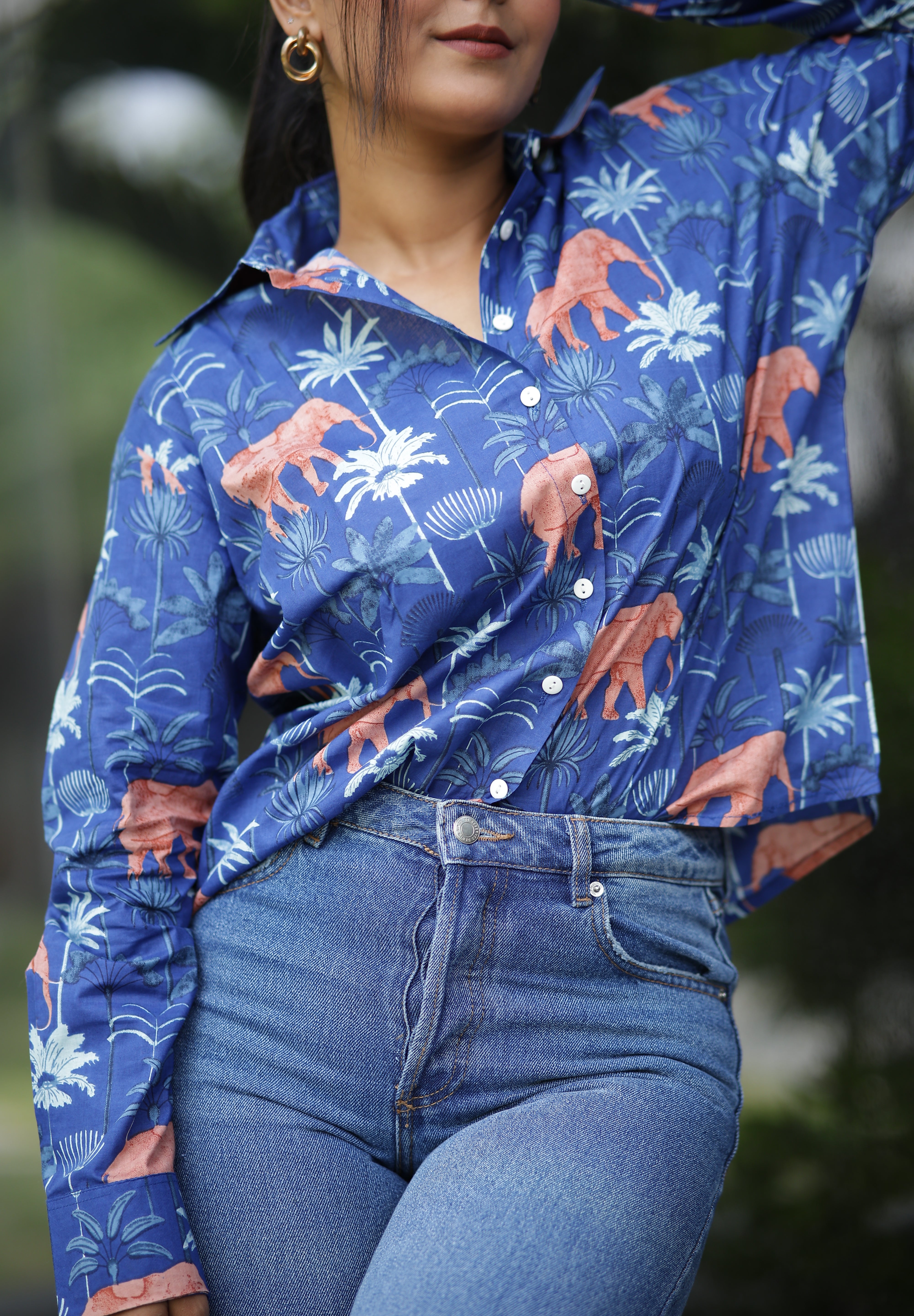 Blue Jungle Safari 100% Cotton Full Sleeves Women's Shirt