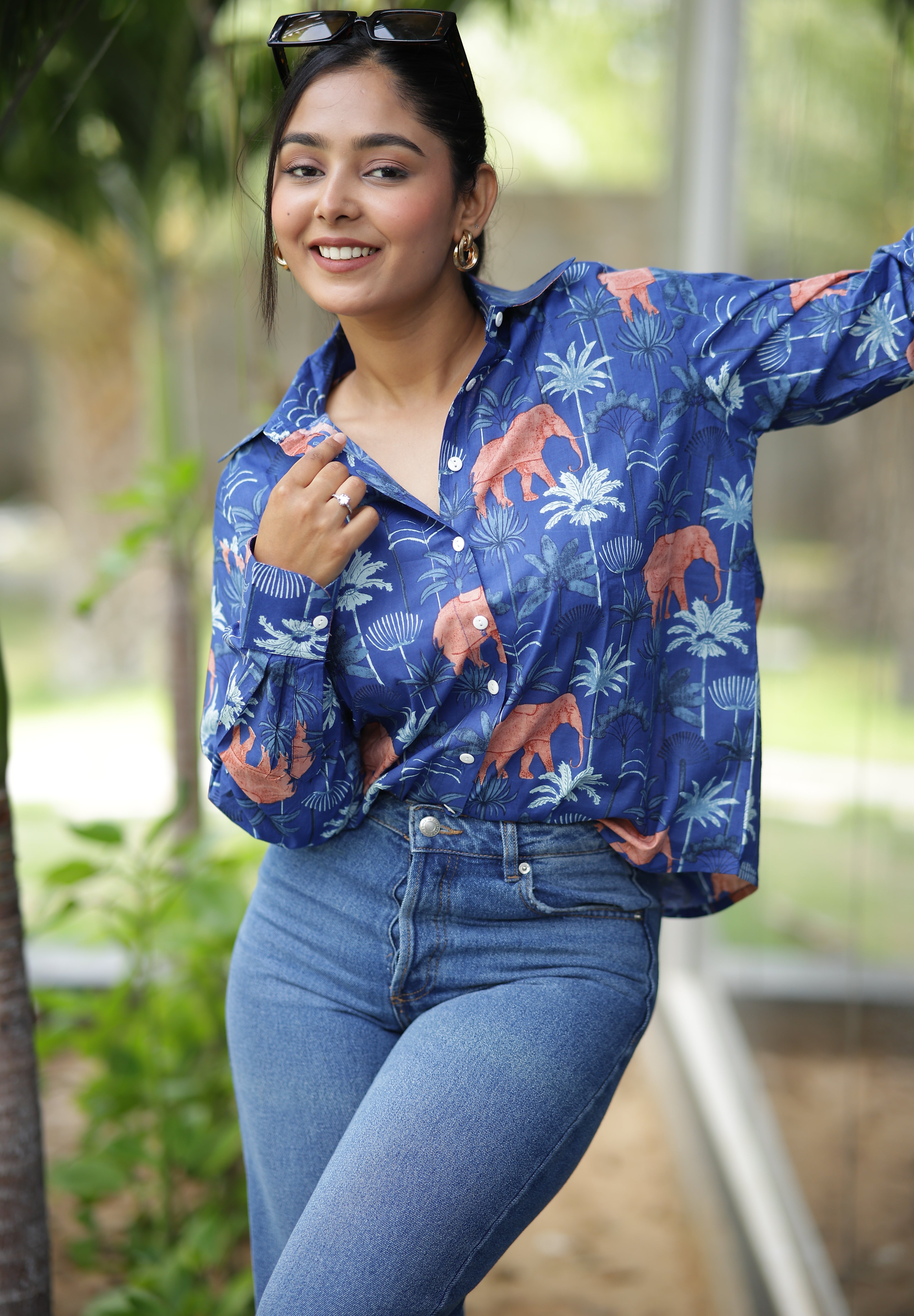 Blue Jungle Safari 100% Cotton Full Sleeves Women's Shirt