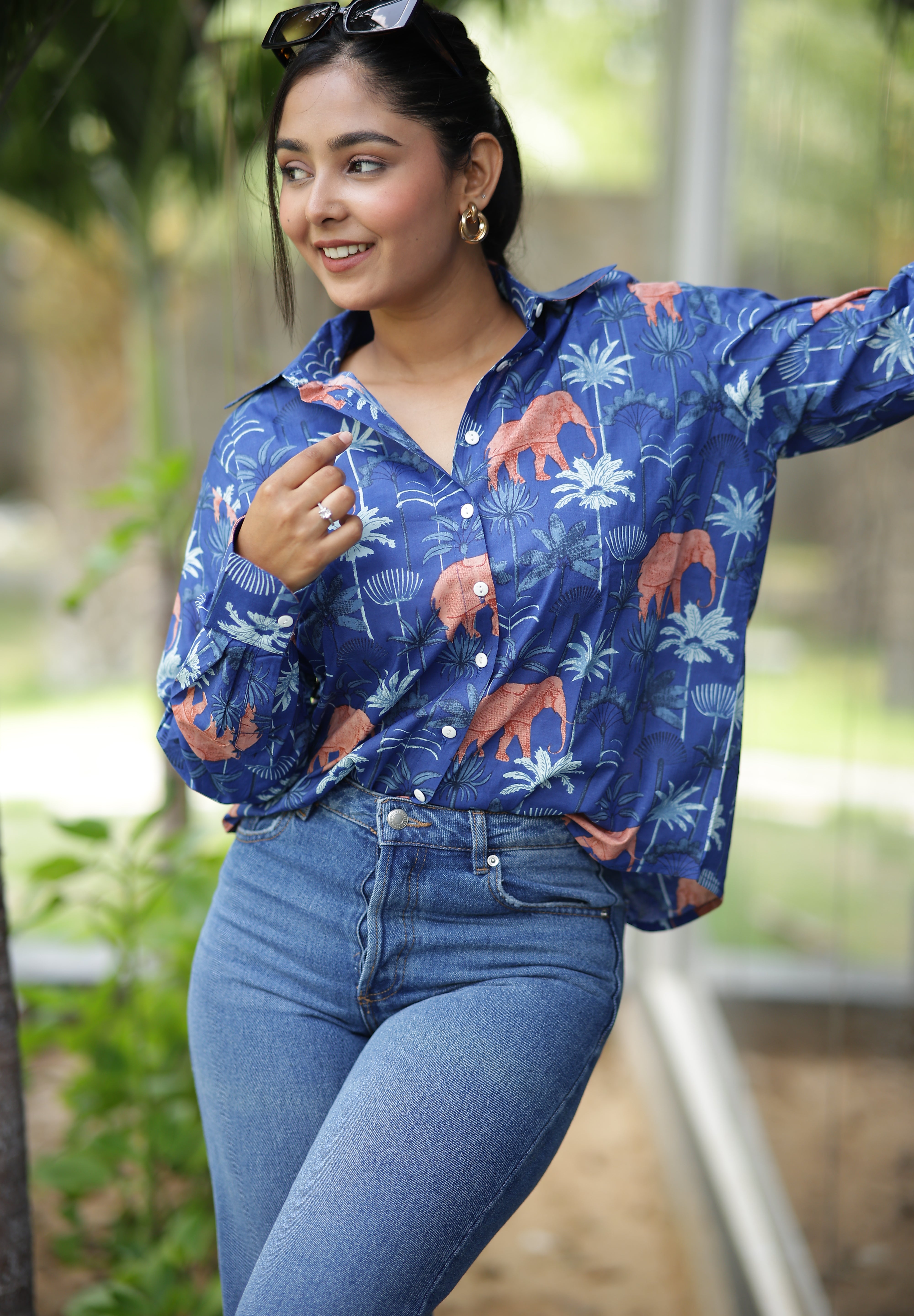 Blue Jungle Safari 100% Cotton Full Sleeves Women's Shirt