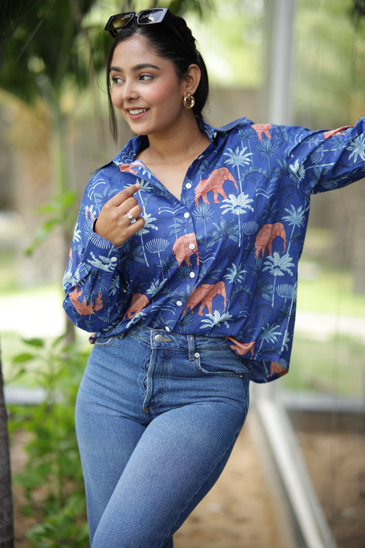 Blue Jungle Safari 100% Cotton Full Sleeves Women's Shirt