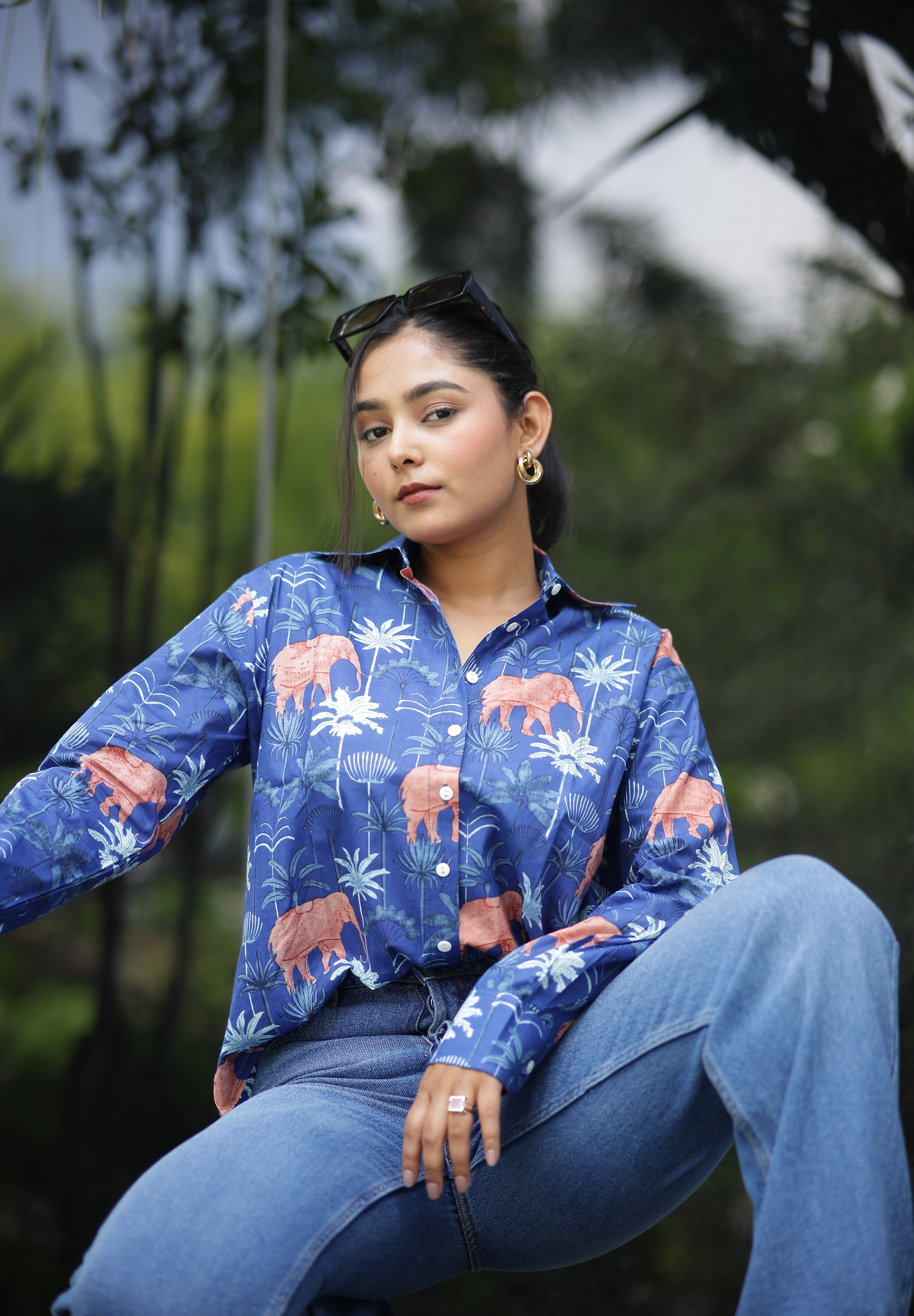 Blue Jungle Safari 100% Cotton Full Sleeves Women's Shirt