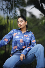 Blue Jungle Safari 100% Cotton Full Sleeves Women's Shirt