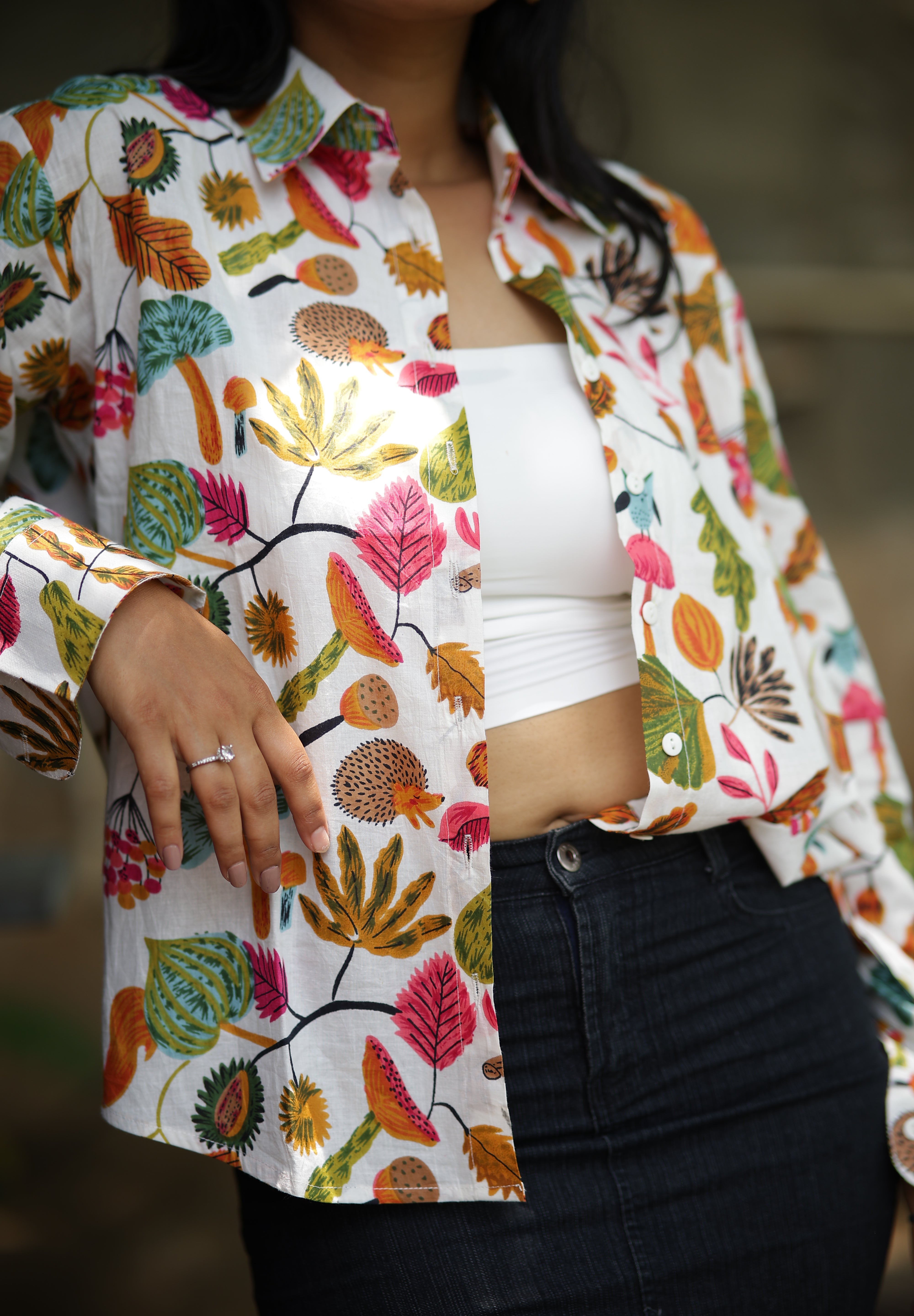 Floral Beauty 100% Cotton Full Sleeves Women's Shirt