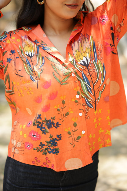 Fiesty Orange Fauna 100% Cotton Full Sleeves Women's Shirt