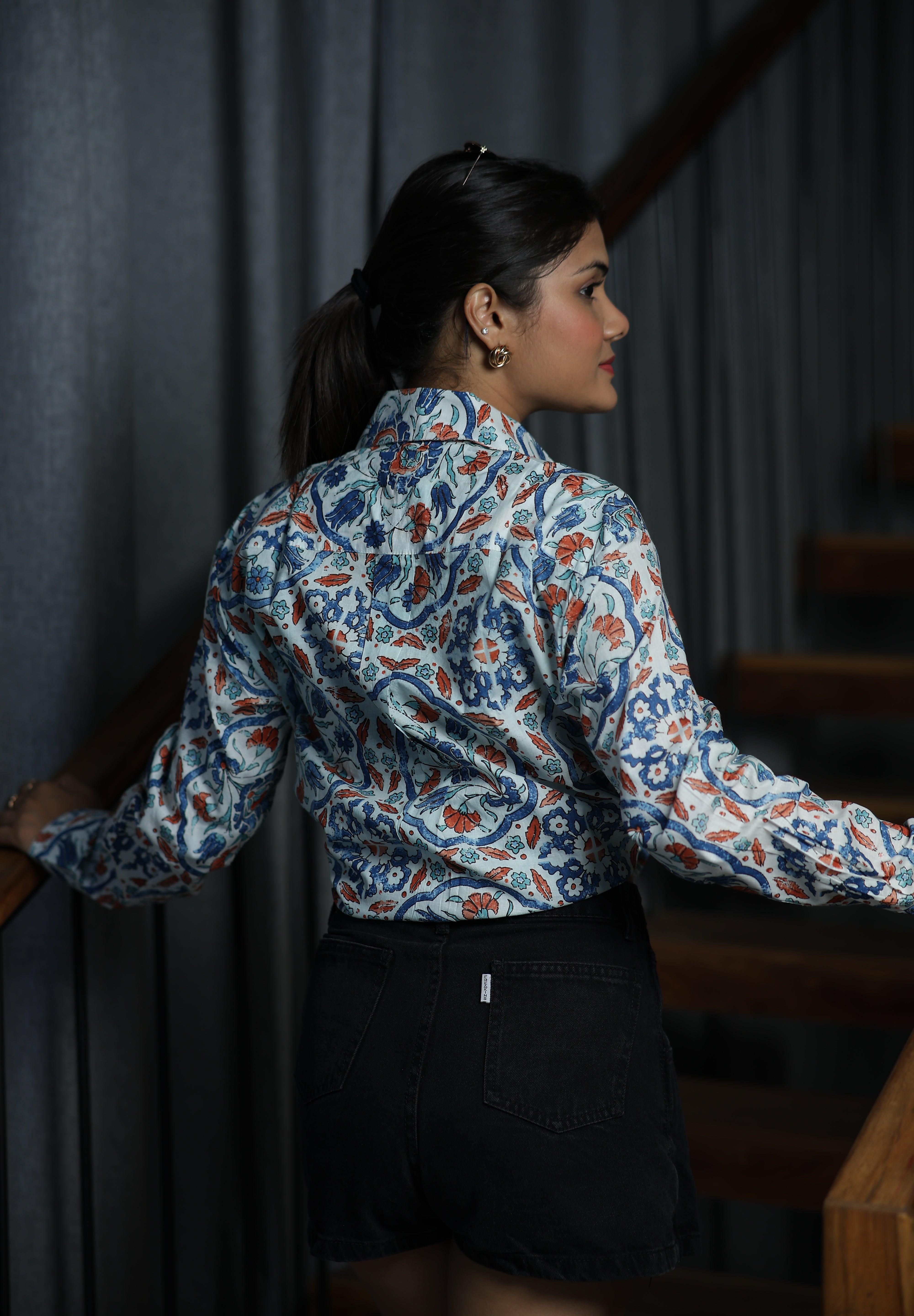 Floral Mandala Print 100% Cotton Full Sleeves Women's Shirt