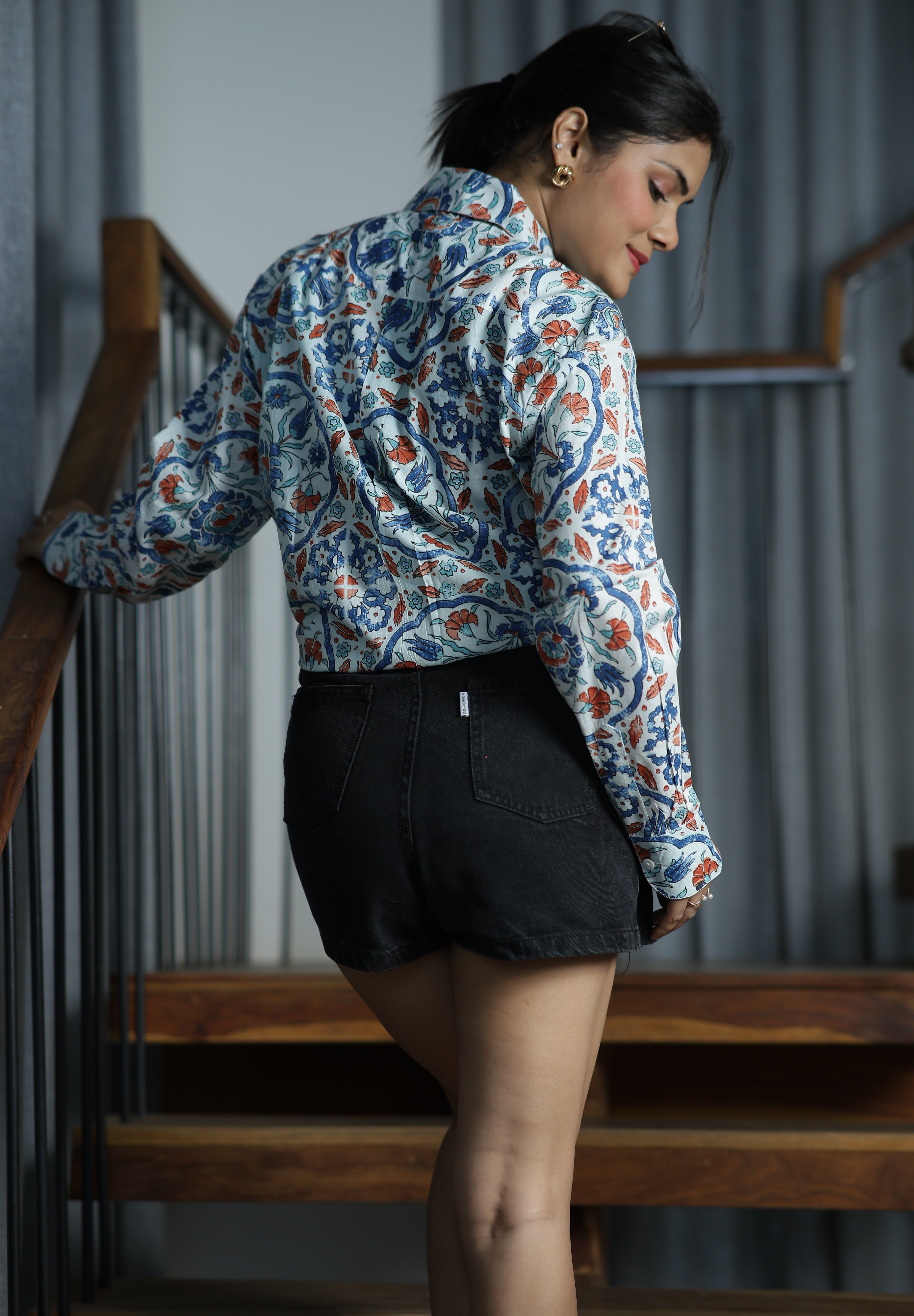 Floral Mandala Print 100% Cotton Full Sleeves Women's Shirt