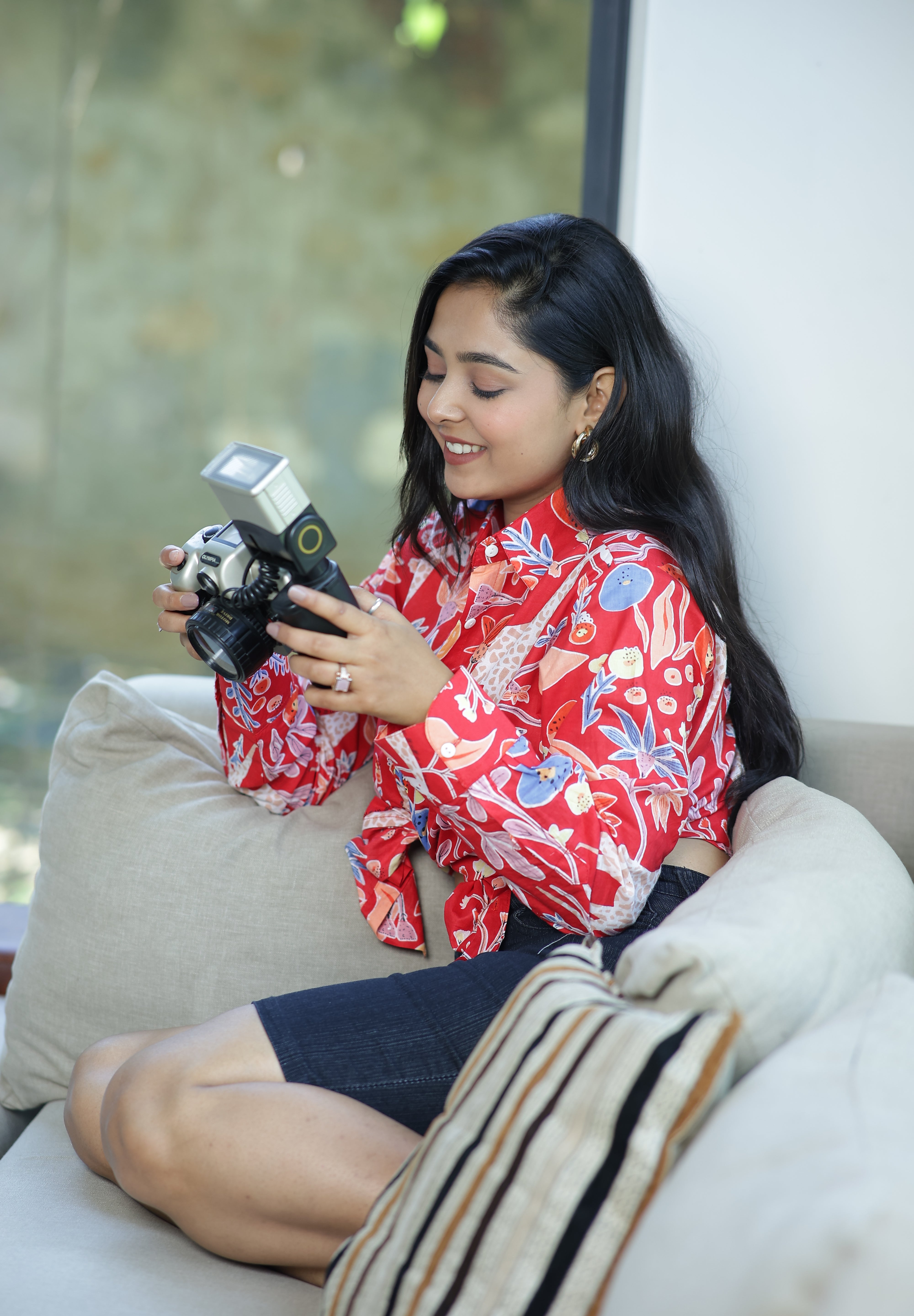Red Safari Print 100% Cotton Full Sleeves Women's Shirt