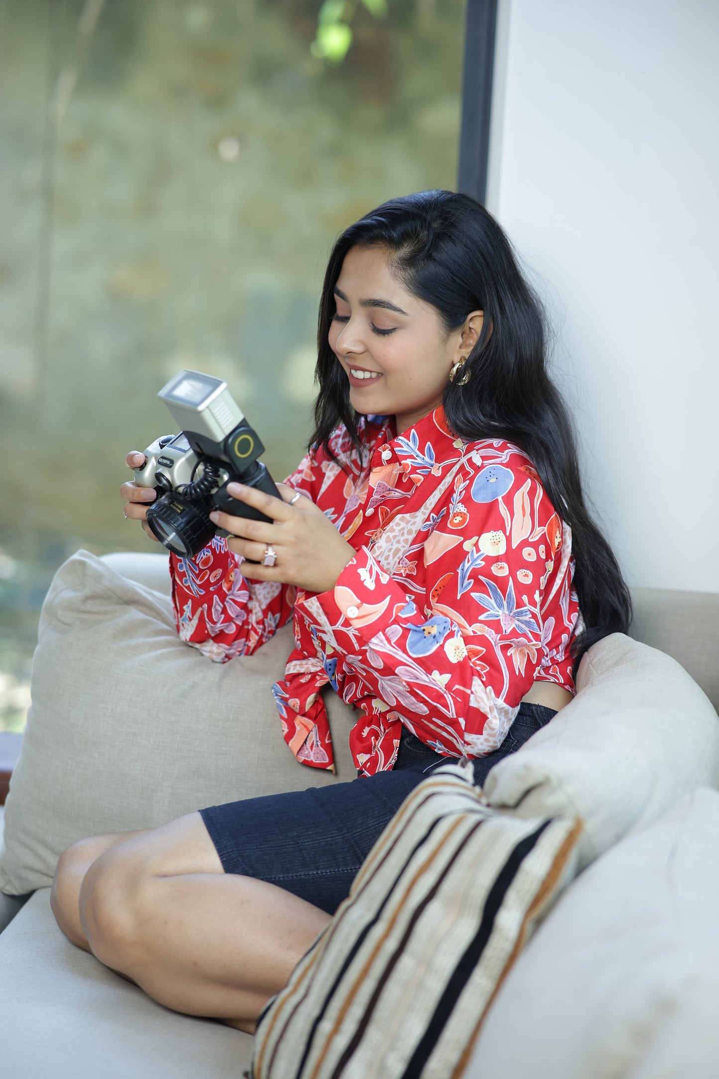 Red Safari Print 100% Cotton Full Sleeves Women's Shirt