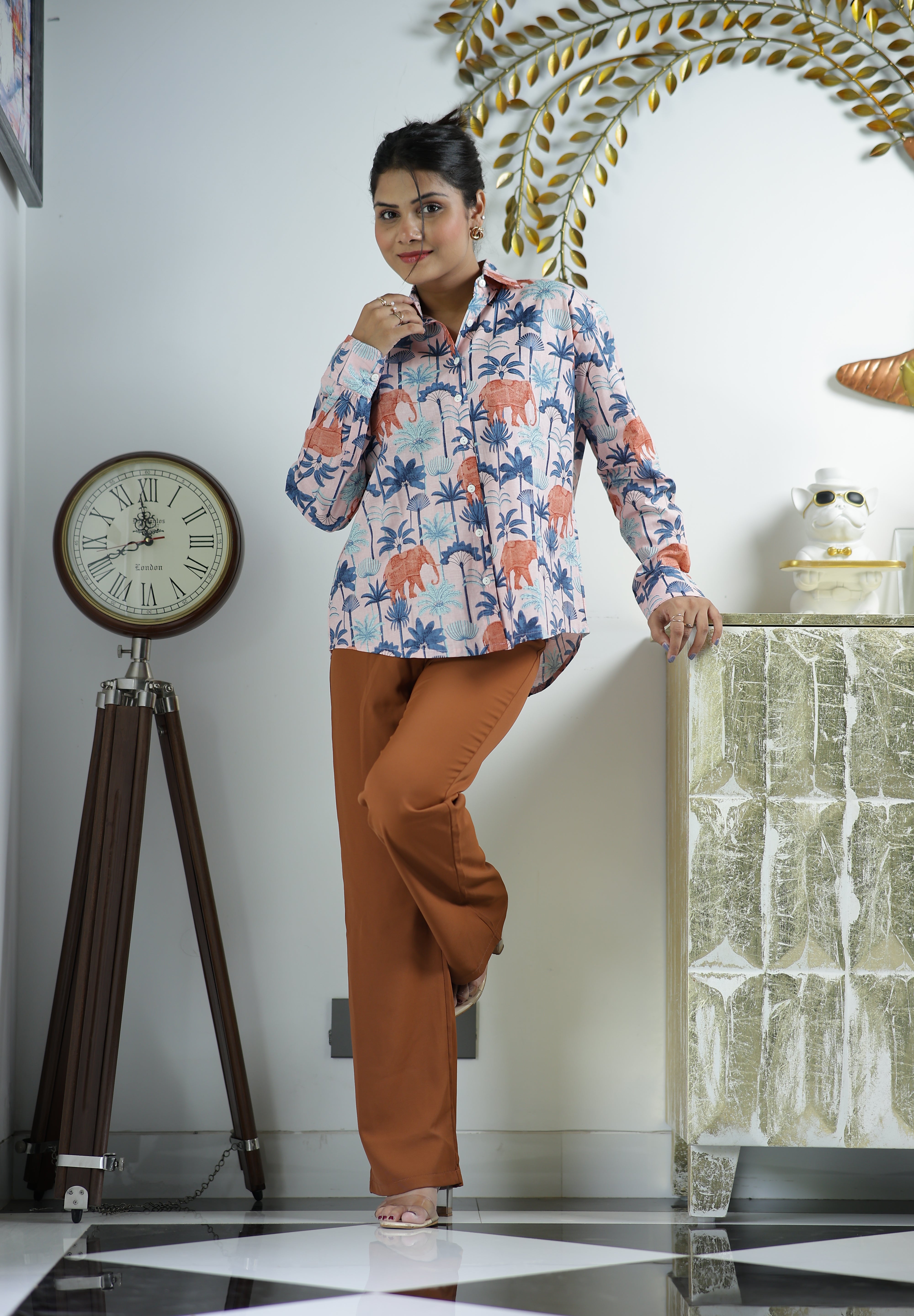 Safari on Pink  Print 100% Cotton Full Sleeves Women's Shirt