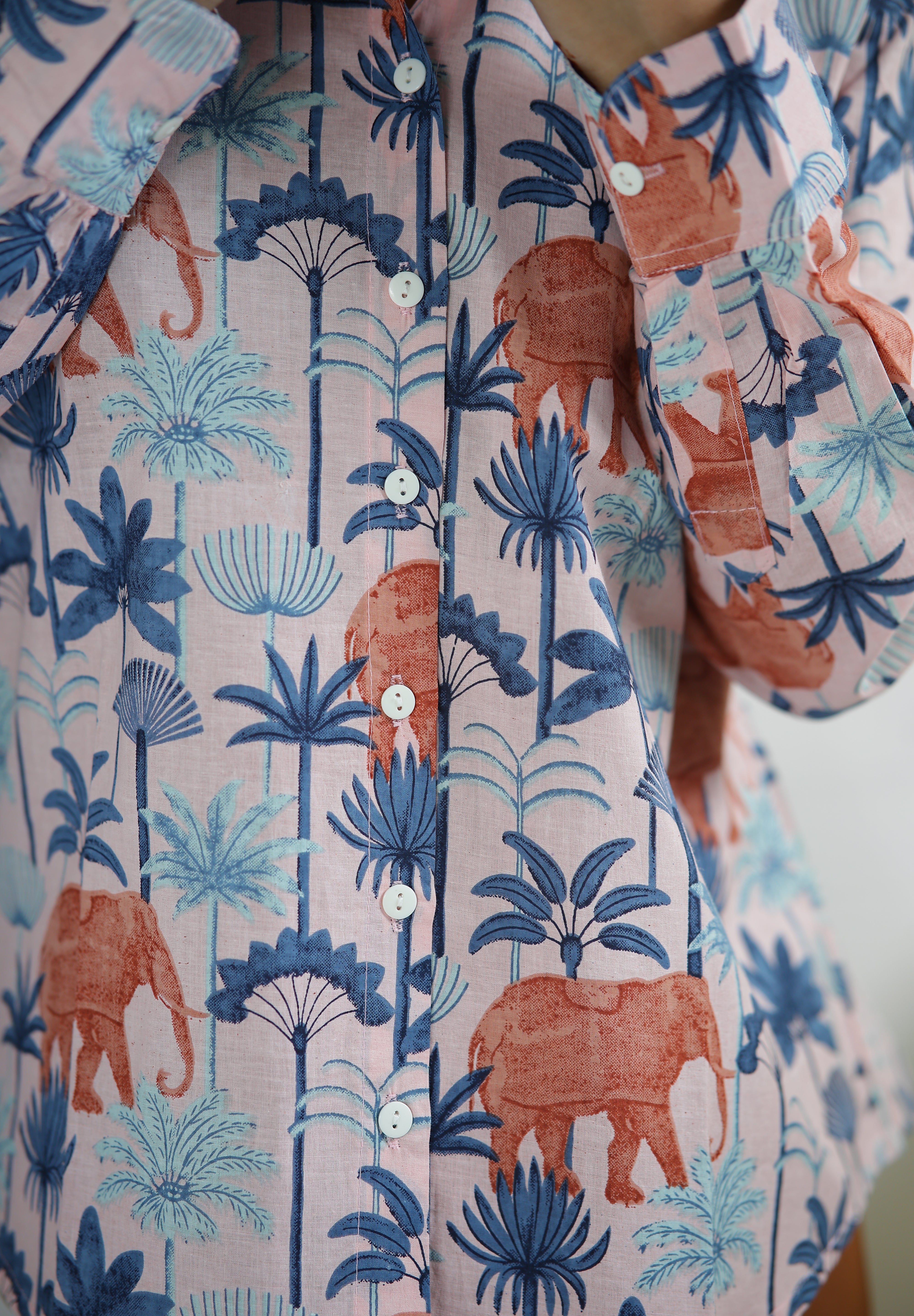 Safari on Pink  Print 100% Cotton Full Sleeves Women's Shirt
