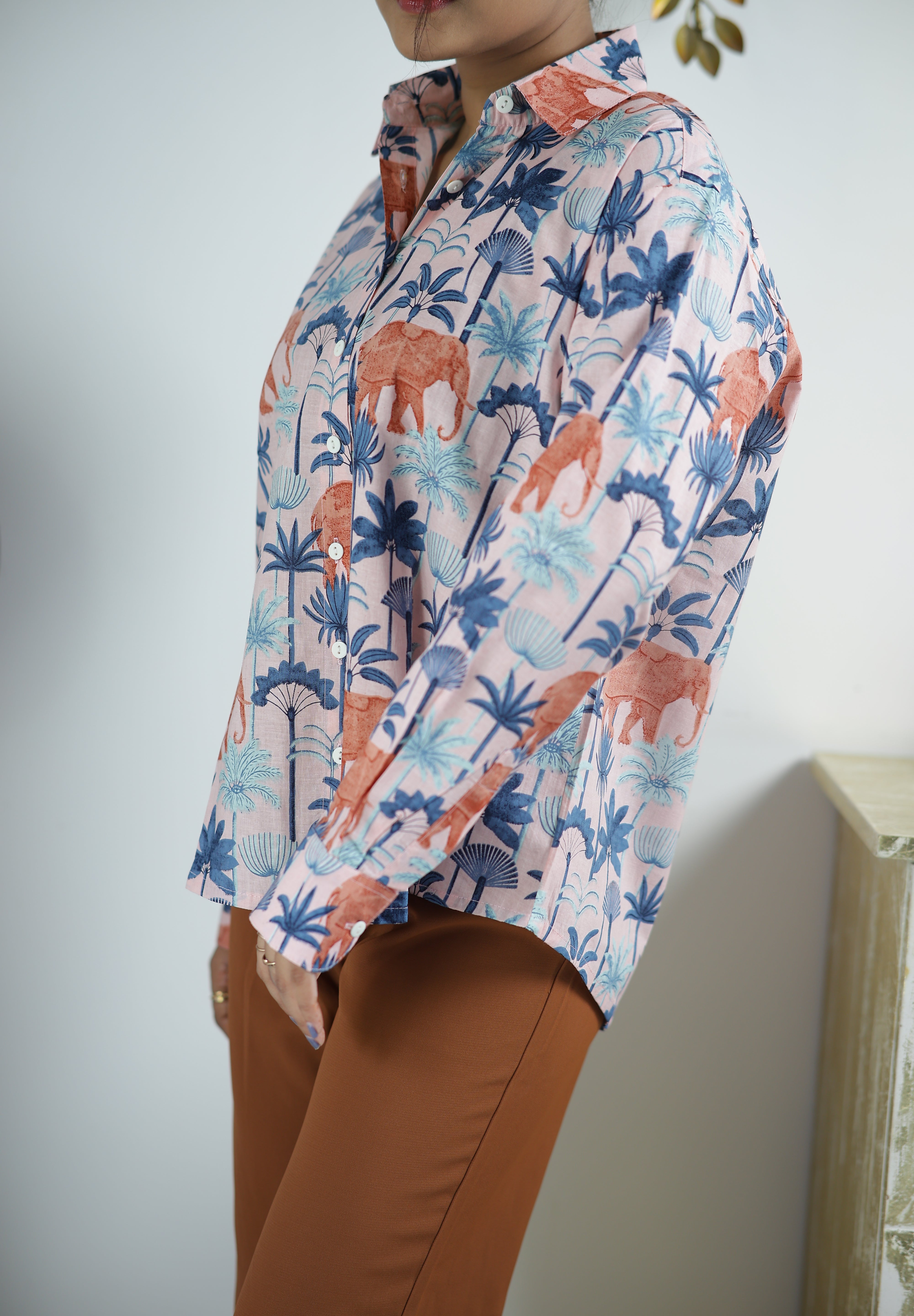 Safari on Pink  Print 100% Cotton Full Sleeves Women's Shirt