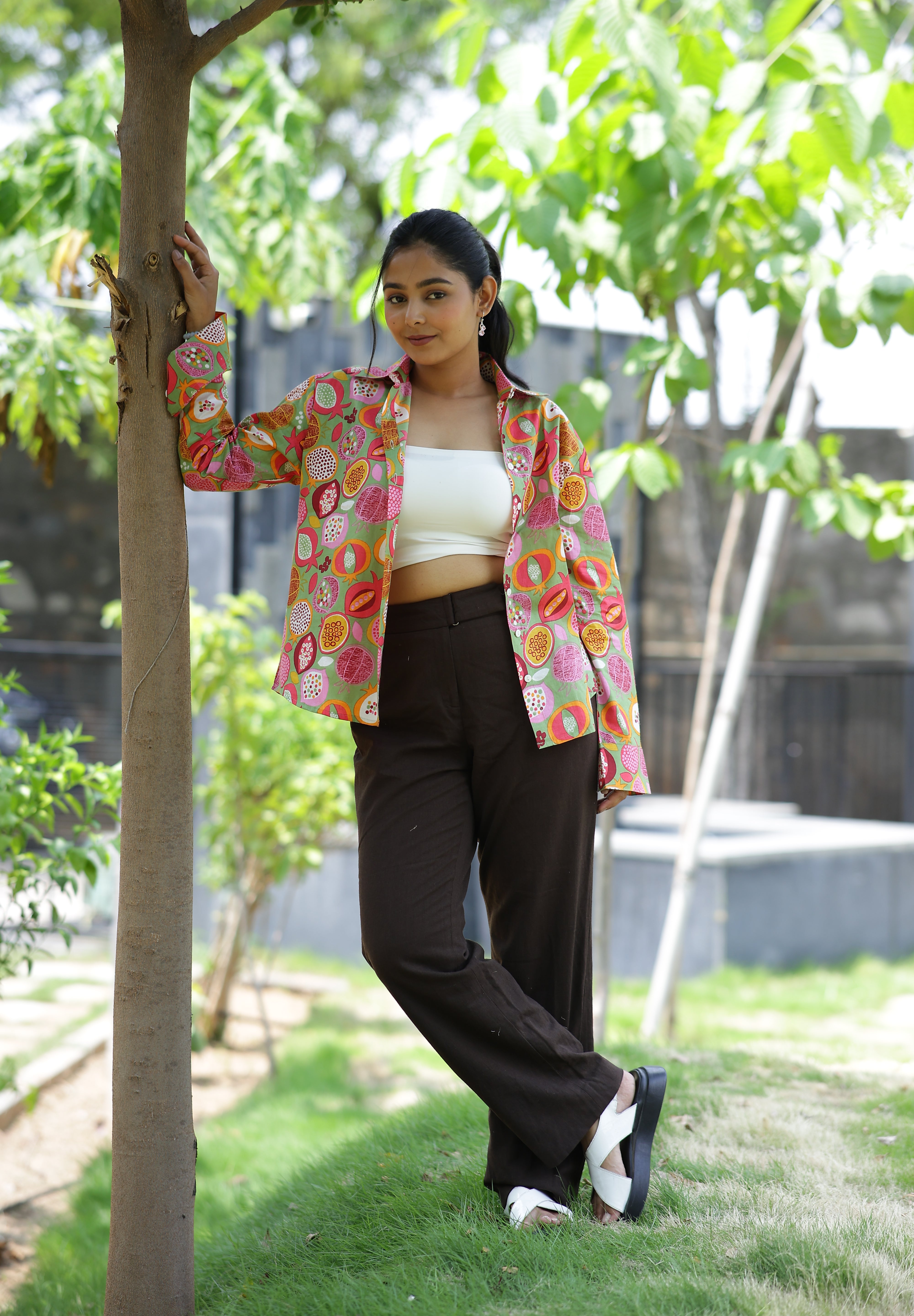 Green Fruity Wonderland 100% Cotton Full Sleeves Women's Shirt