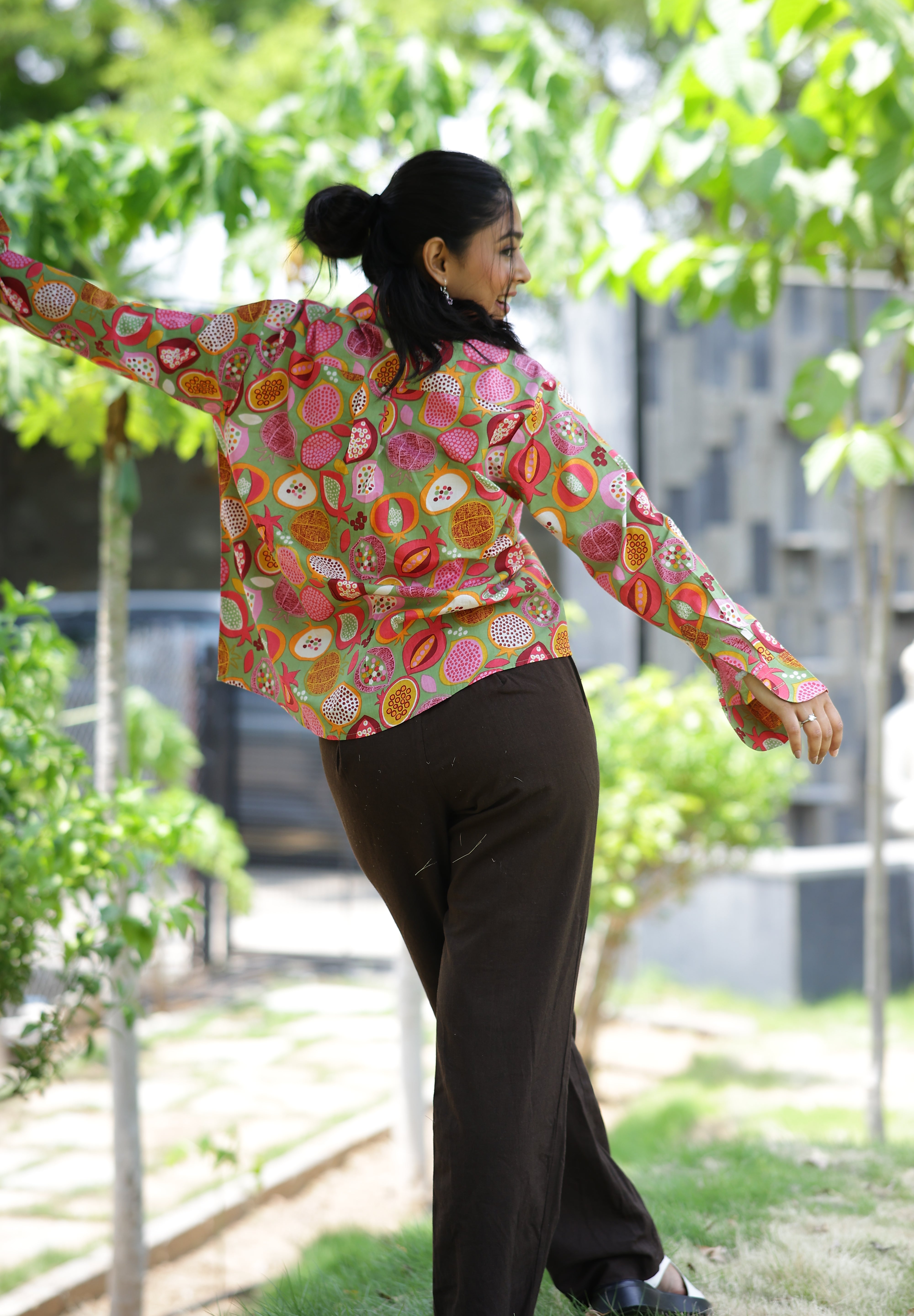 Green Fruity Wonderland 100% Cotton Full Sleeves Women's Shirt