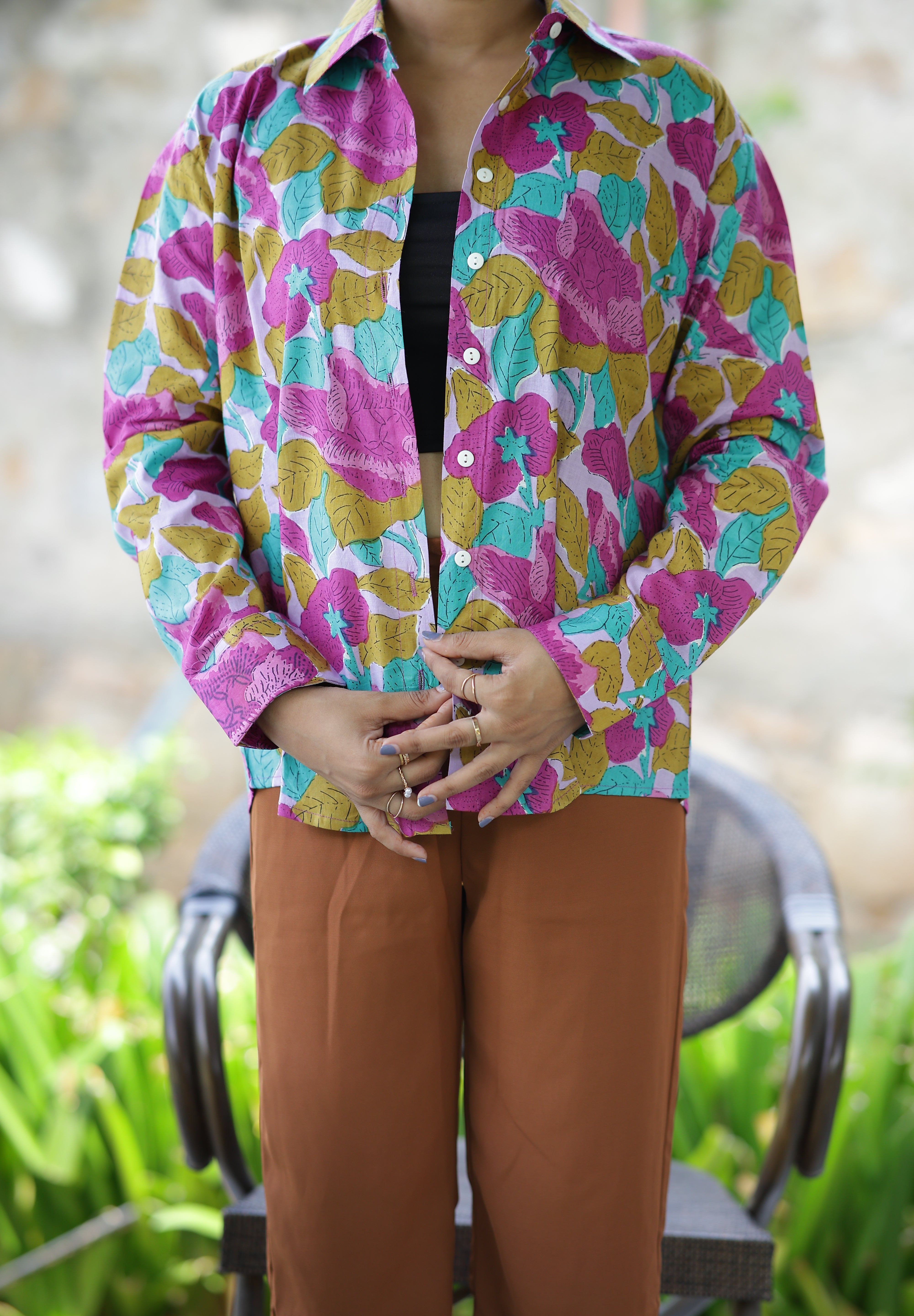 Purple Lillies Print 100% Cotton Full Sleeves Women's Shirt