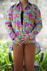 Purple Lillies Print 100% Cotton Full Sleeves Women's Shirt