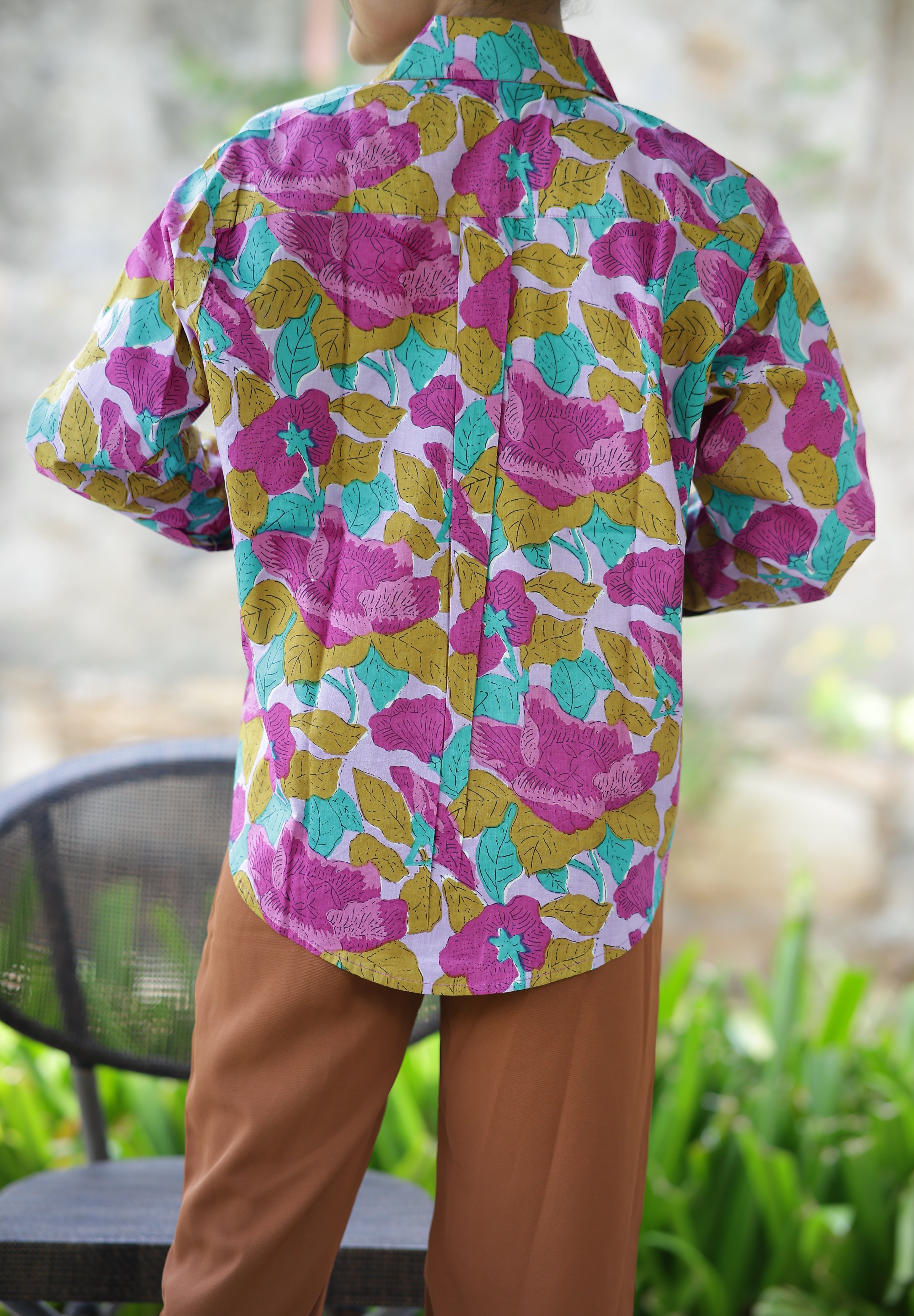 Purple Lillies Print 100% Cotton Full Sleeves Women's Shirt
