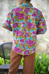 Purple Lillies Print 100% Cotton Full Sleeves Women's Shirt