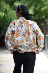 Palm Leaves on White Print 100% Cotton Full Sleeves Women's Shirt