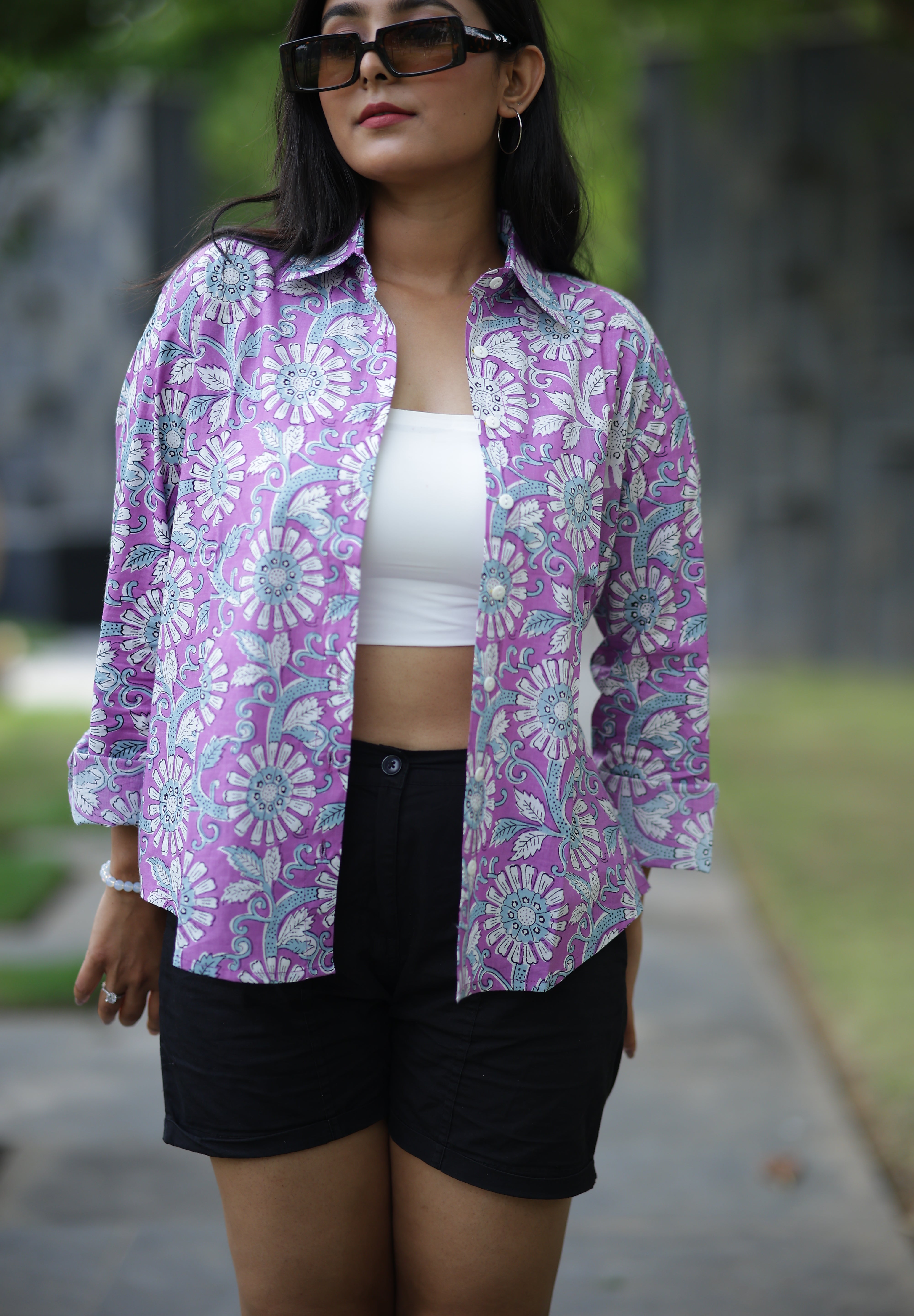 Purple Anokhi Print 100% Cotton Full Sleeves Women's Shirt