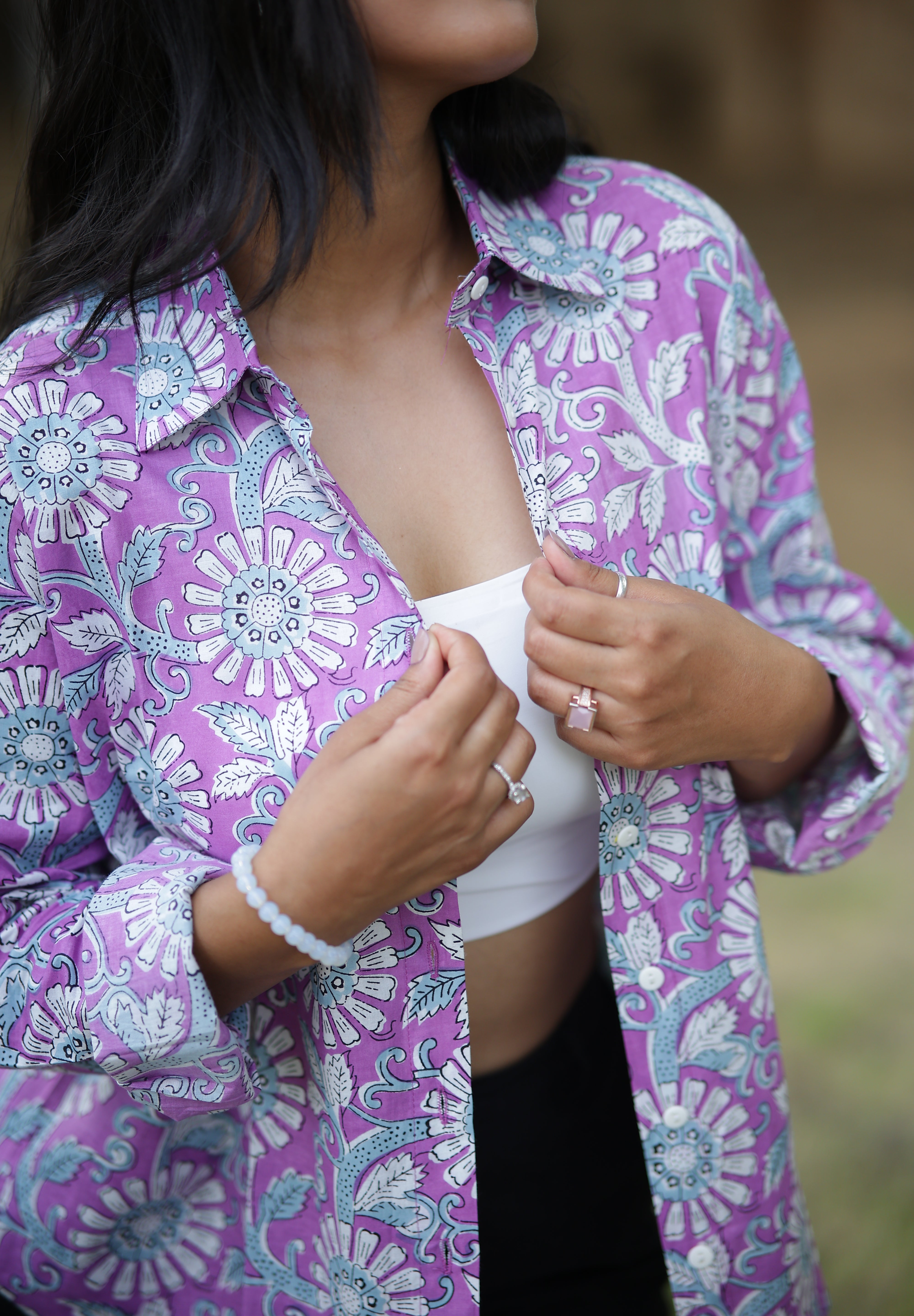 Purple Anokhi Print 100% Cotton Full Sleeves Women's Shirt