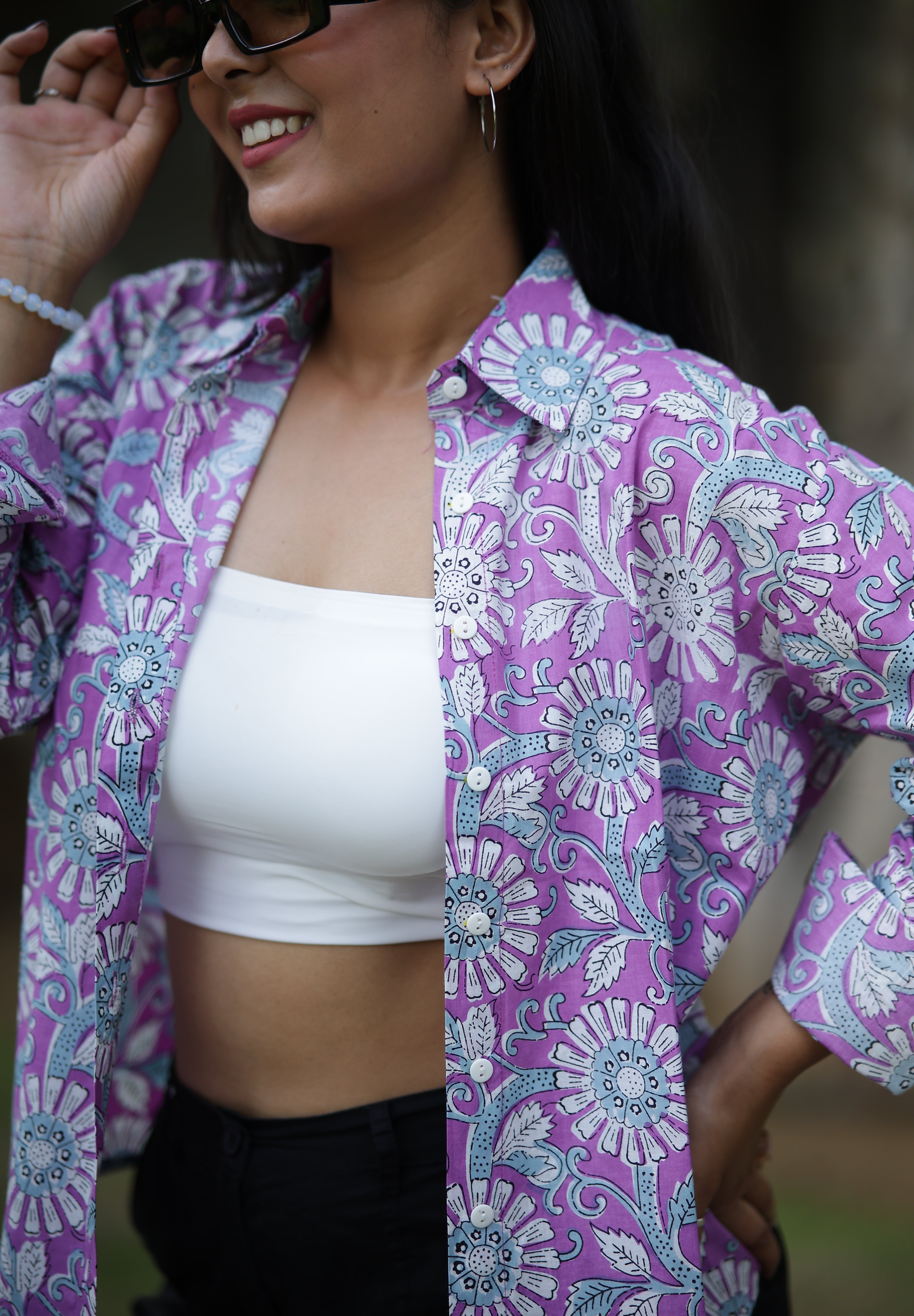 Purple Anokhi Print 100% Cotton Full Sleeves Women's Shirt