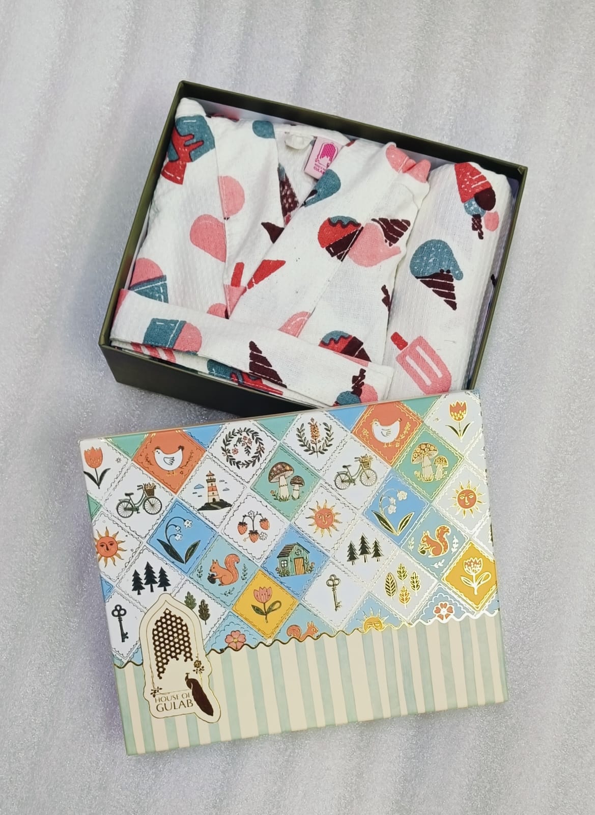 Kids Bathrobe and Bath-towel Gift Set with Box | 4-13 years