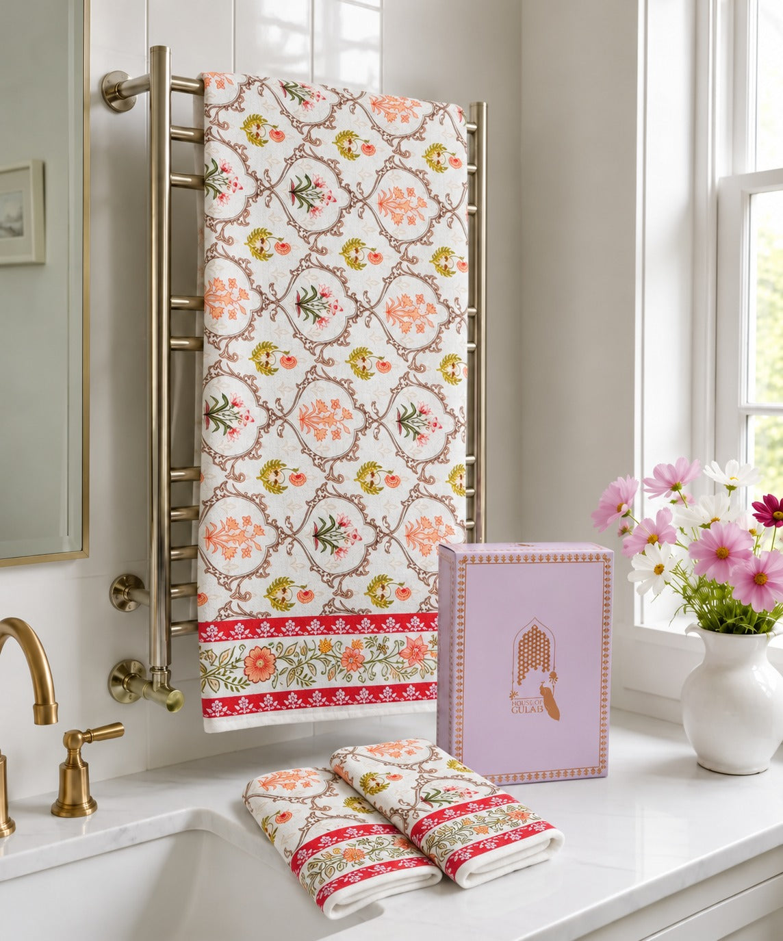 Diwali Gift Box - Handblock Printed Towels - 1 Bath + 2 Hand Towels