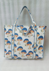 Handblock Printed Quilted Tote Bag without zip/button 17x18x 6 inches