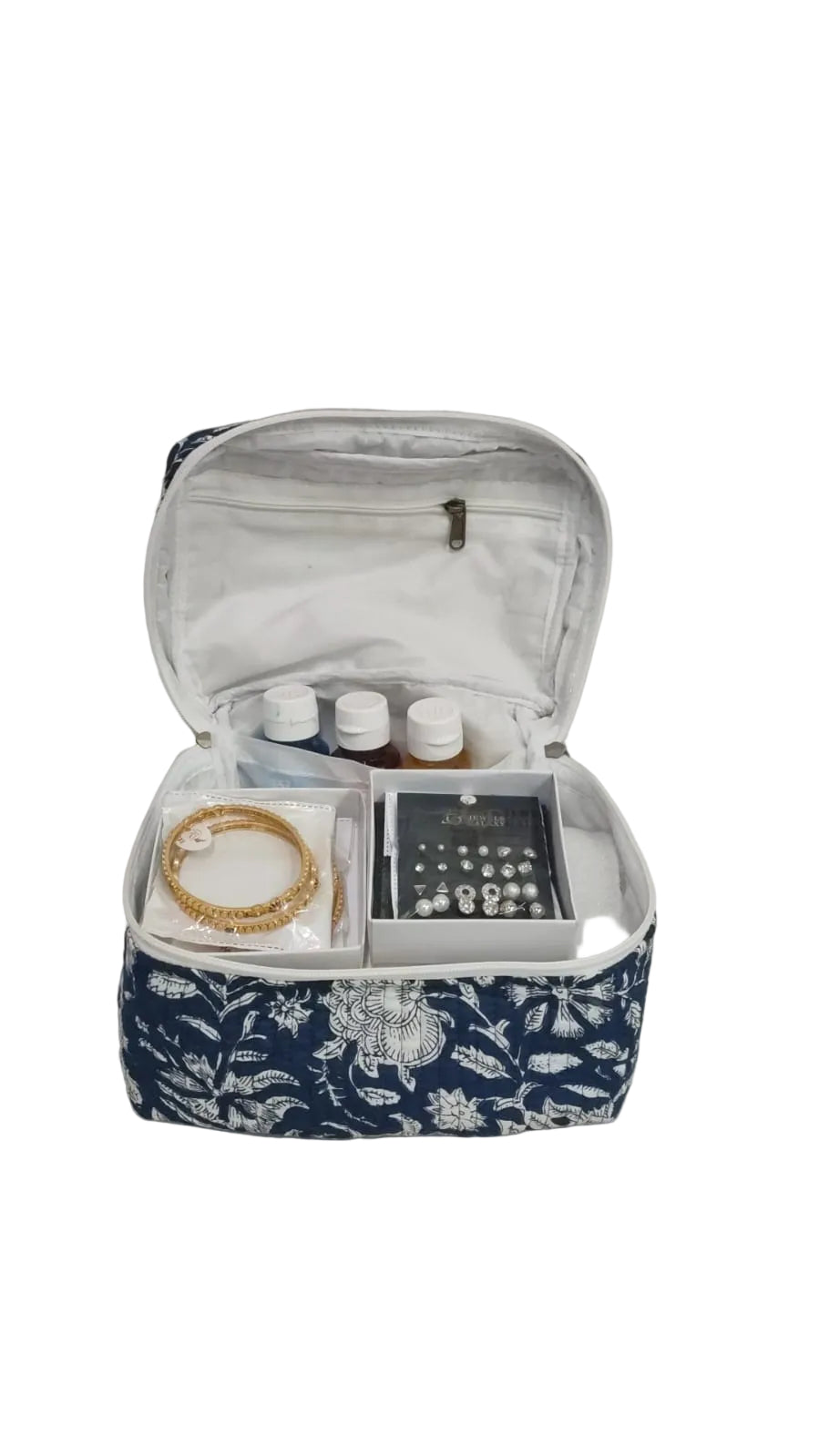 Handcrafted Quilted Makeup Organizer Bag | Cosmetic & Travel Vanity Case - 9x6.5x6.2 inches