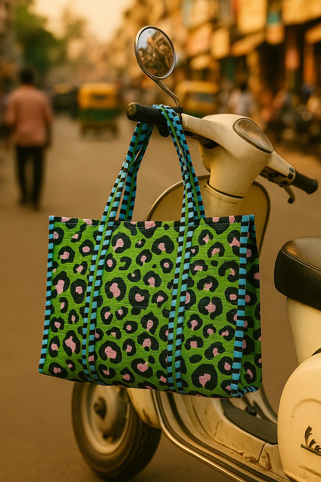 Handblock Printed Quilted Tote Bag without zip/button 17x18x 6 inches